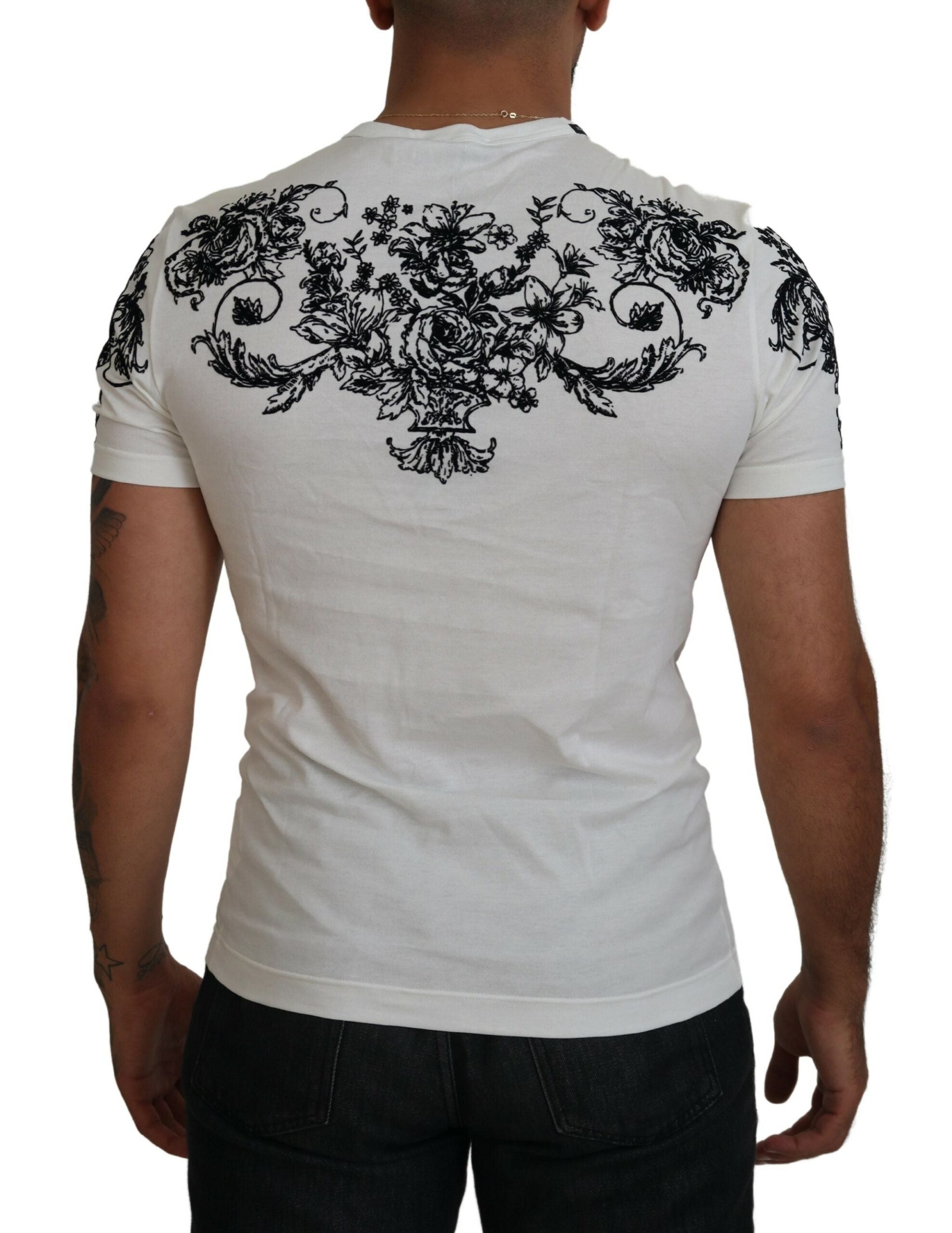 Dolce & Gabbana White DG Crown Floral Crewneck Men T-shirt -   -  Dolce & Gabbana.