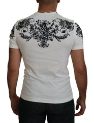 Dolce & Gabbana White DG Crown Floral Crewneck Men T-shirt -   -  Dolce & Gabbana.