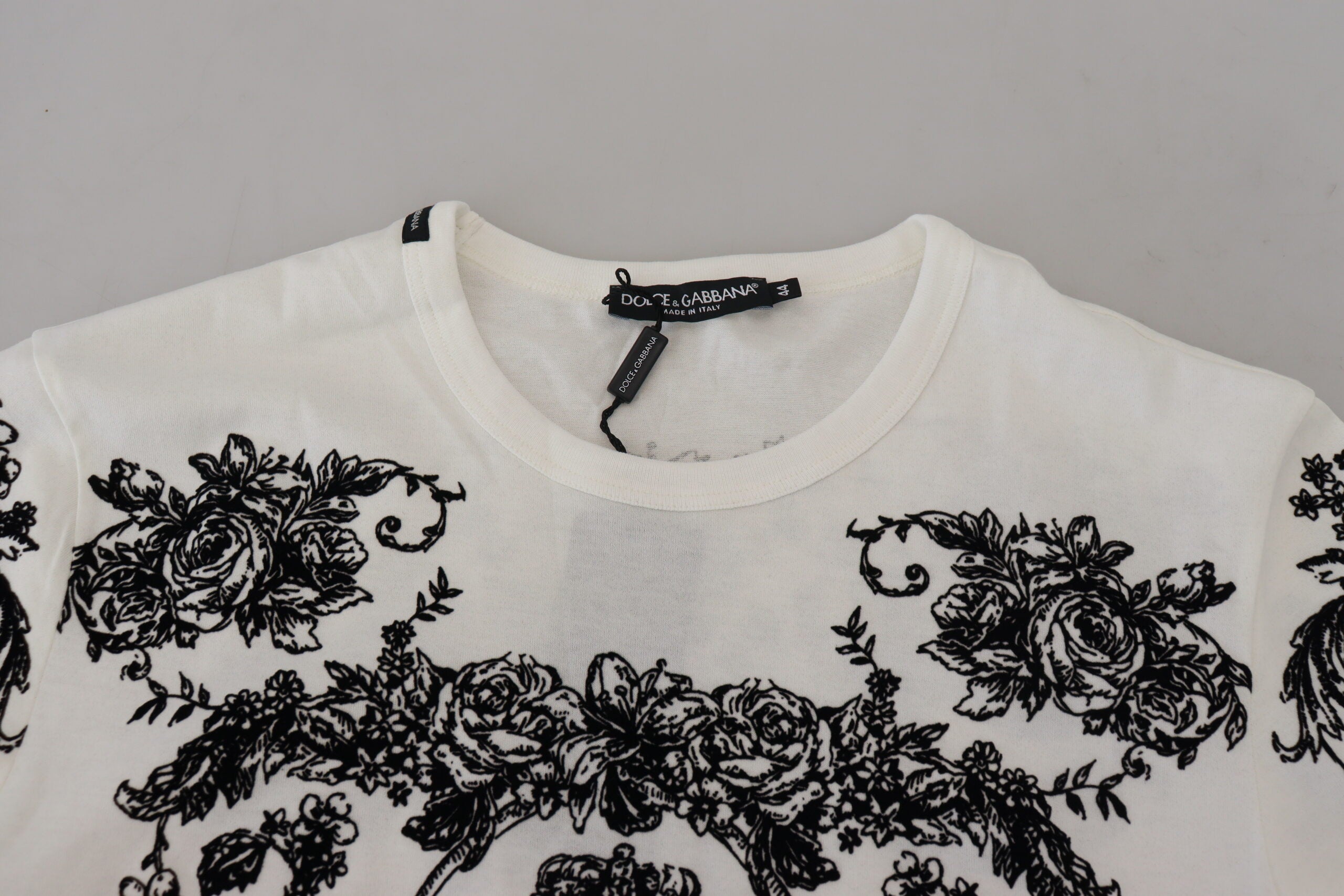 Dolce & Gabbana White DG Crown Floral Crewneck Men T-shirt -   -  Dolce & Gabbana.