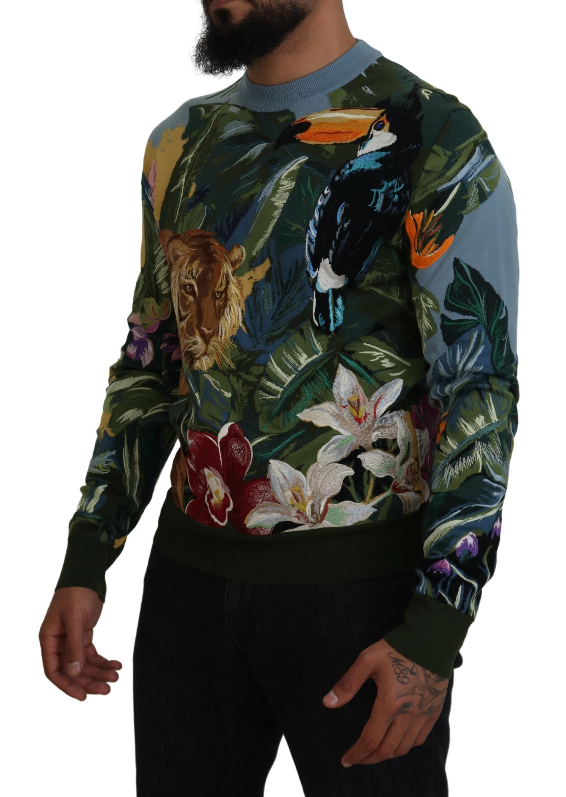 Dolce & Gabbana Multicolor Jungle Wool Pullover Logo Sweater -   -  Dolce & Gabbana.