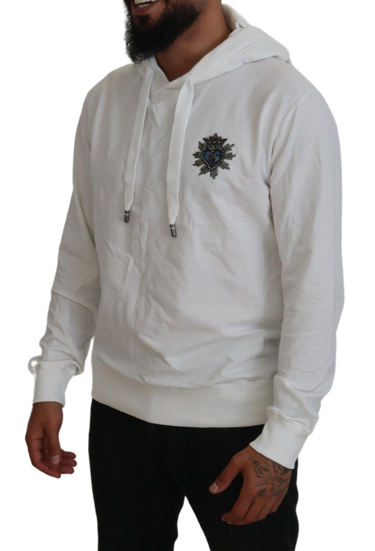 Dolce & Gabbana White Cotton Hooded Sweatshirt Logo Sweater -   -  Dolce & Gabbana.