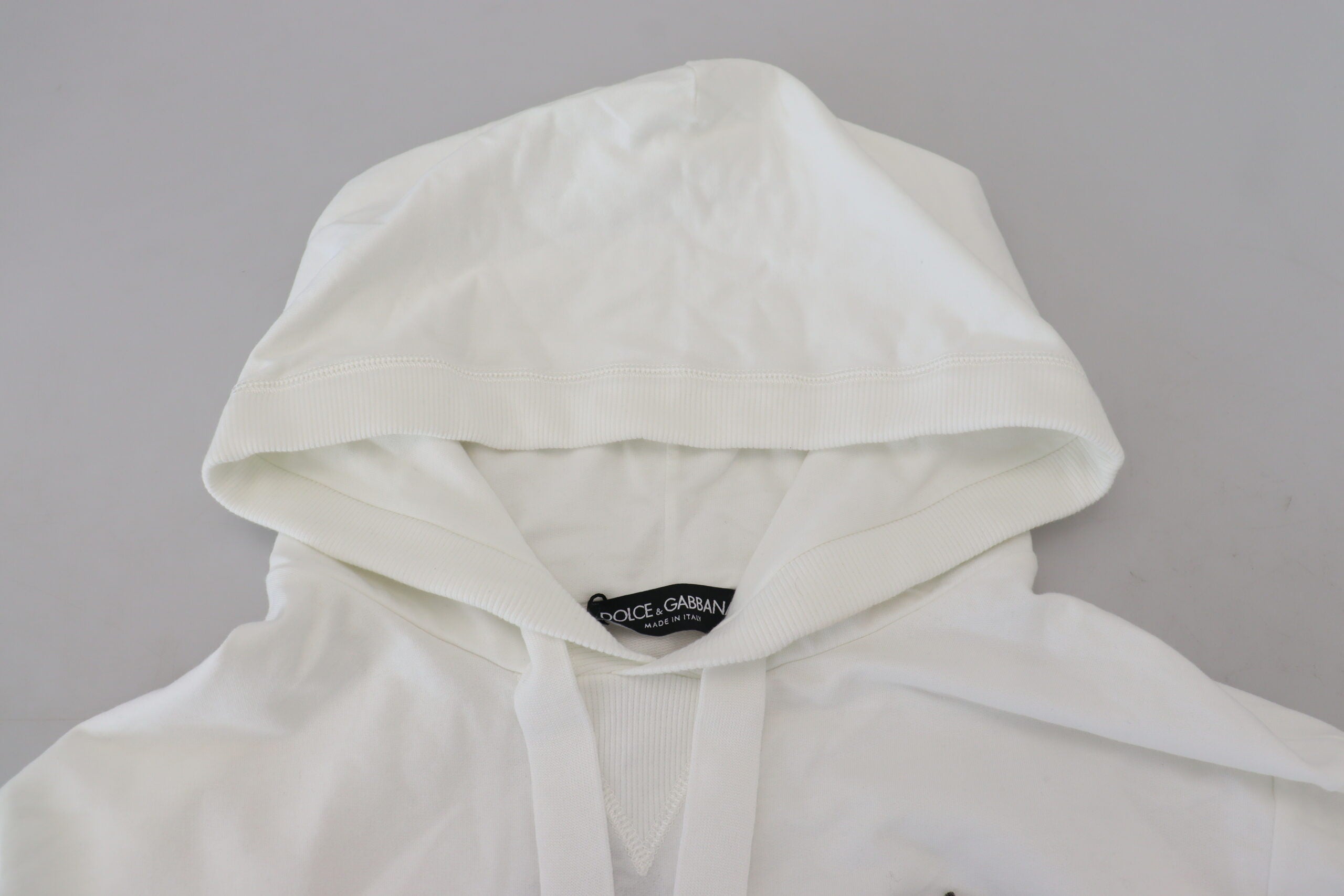 Dolce & Gabbana White Cotton Hooded Sweatshirt Logo Sweater -   -  Dolce & Gabbana.