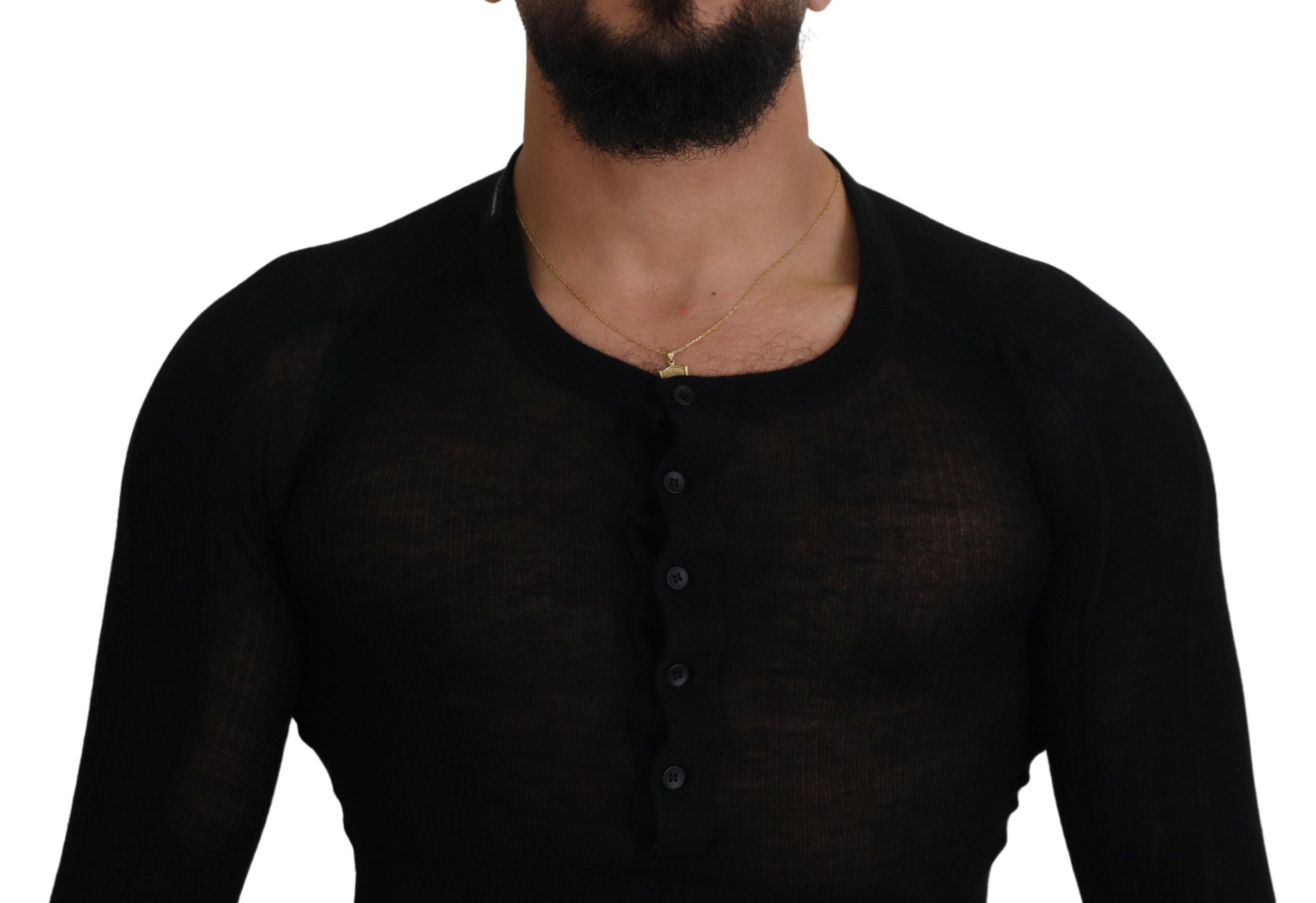 Dolce & Gabbana Black Cashmere Button Pullover Sweater -   -  Dolce & Gabbana.