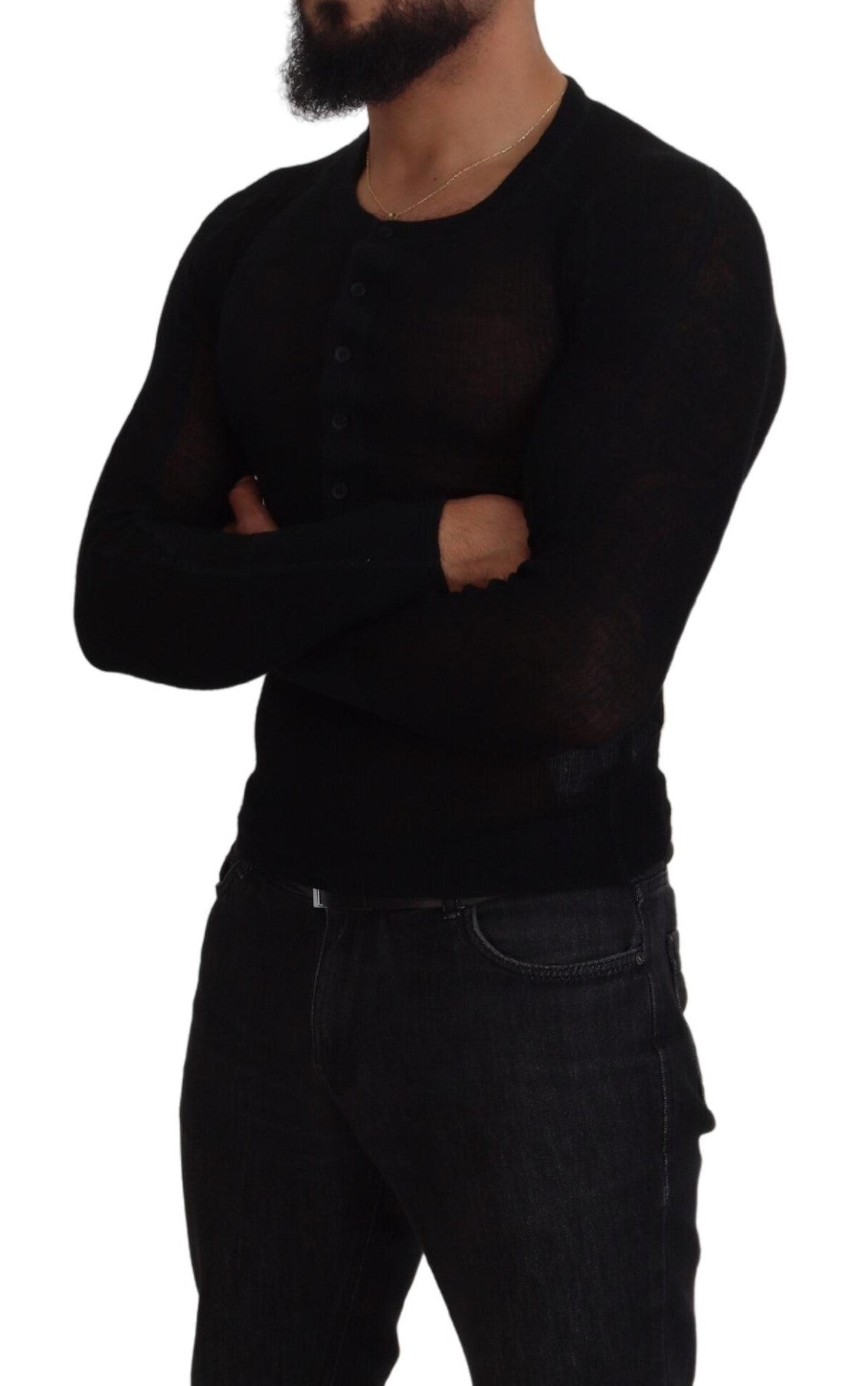 Dolce & Gabbana Black Cashmere Button Pullover Sweater -   -  Dolce & Gabbana.