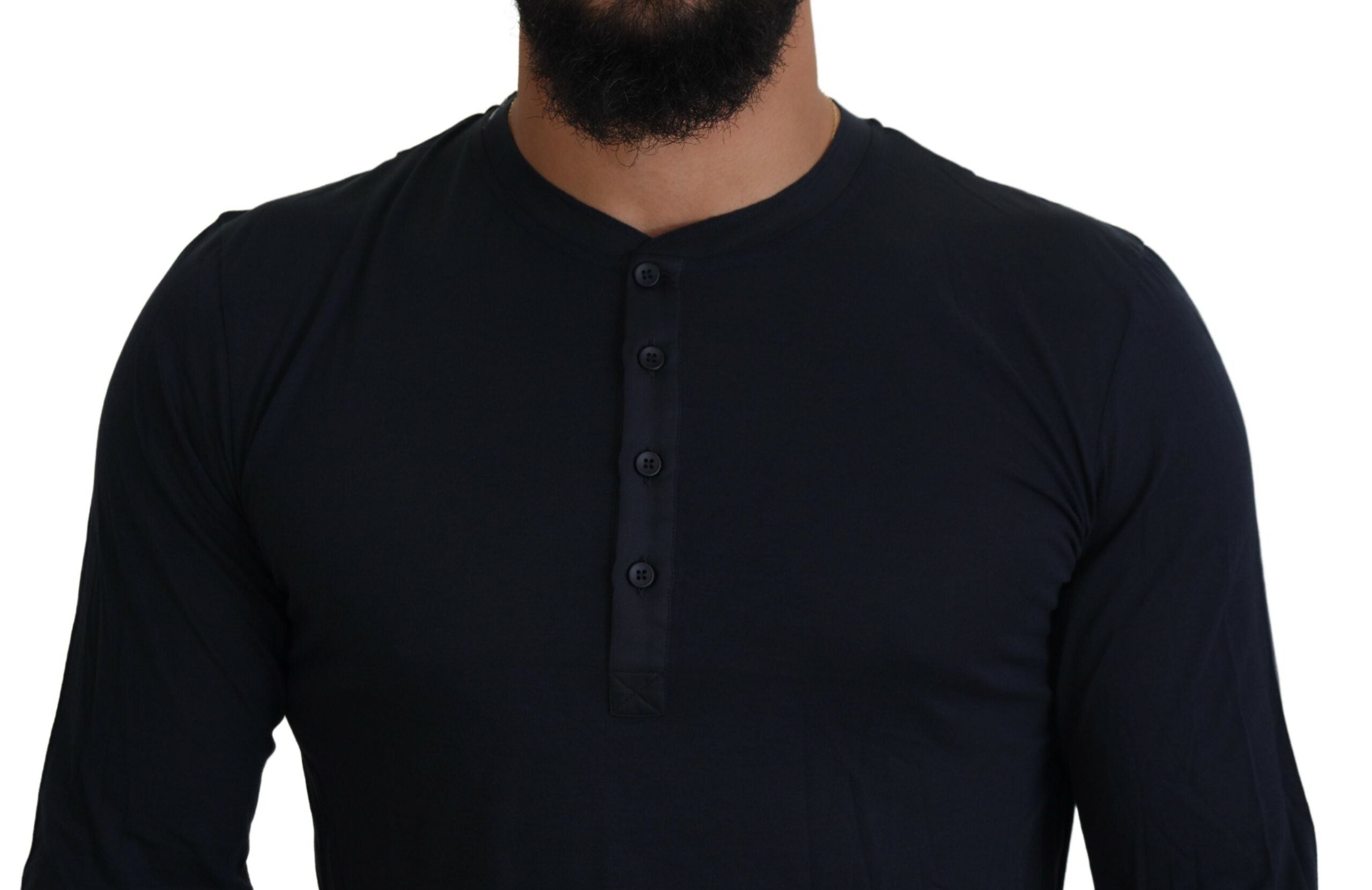 Dolce & Gabbana Blue Cotton Button Crewneck Pullover Sweater -   -  Dolce & Gabbana.