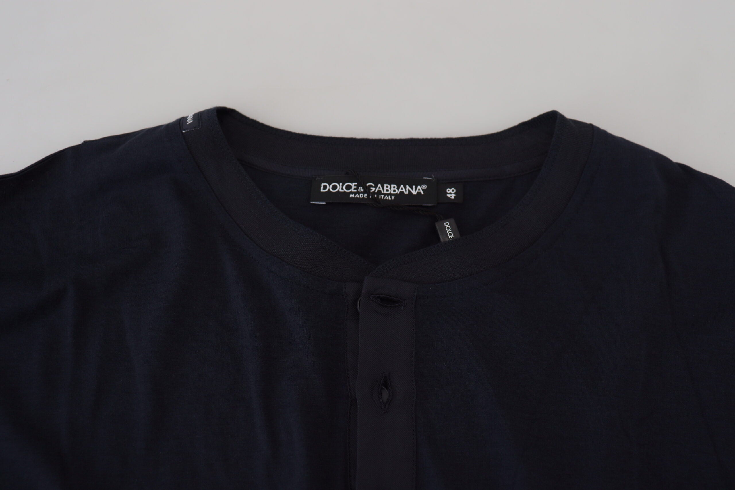Dolce & Gabbana Blue Cotton Button Crewneck Pullover Sweater -   -  Dolce & Gabbana.