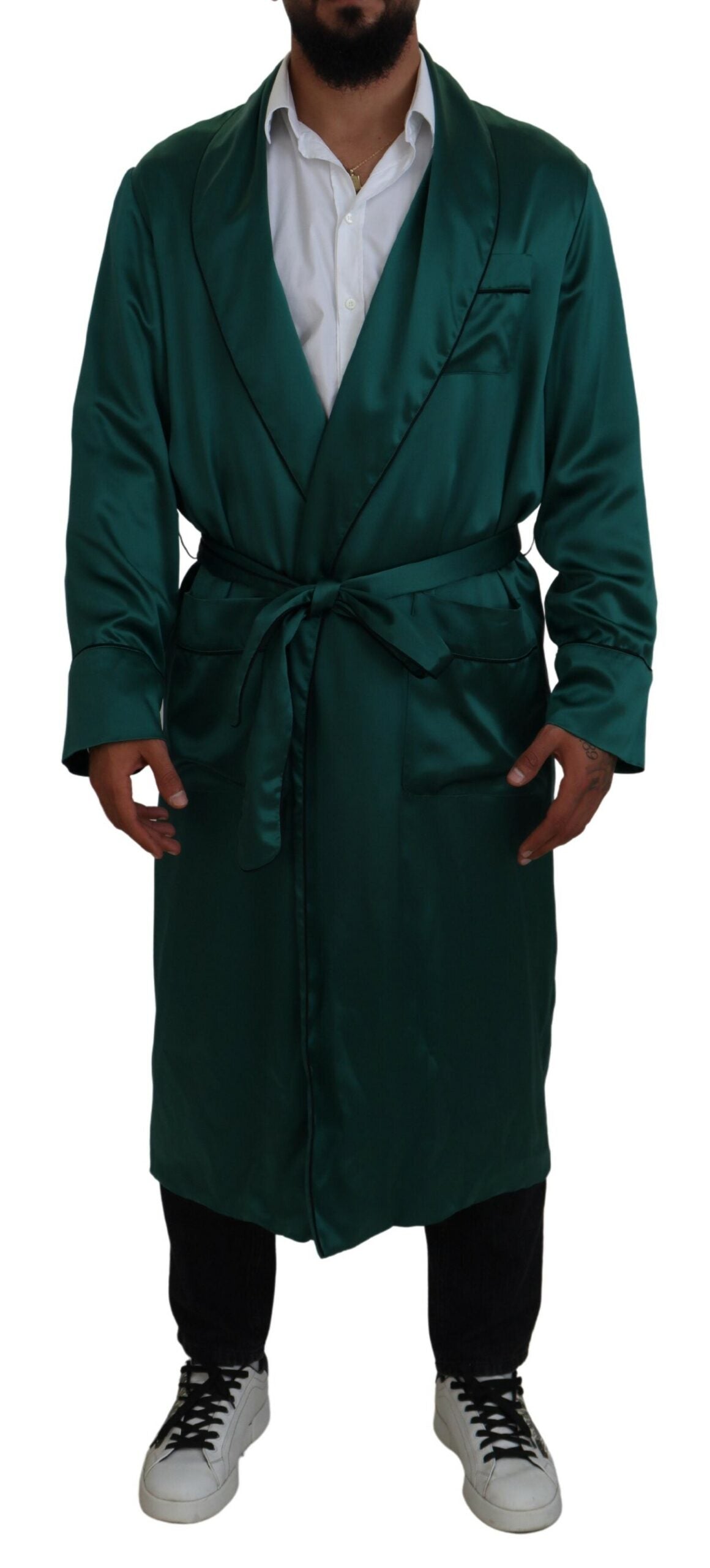 Dolce & Gabbana Green Silk Waist Belt Robe Sleepwear -   -  Dolce & Gabbana.