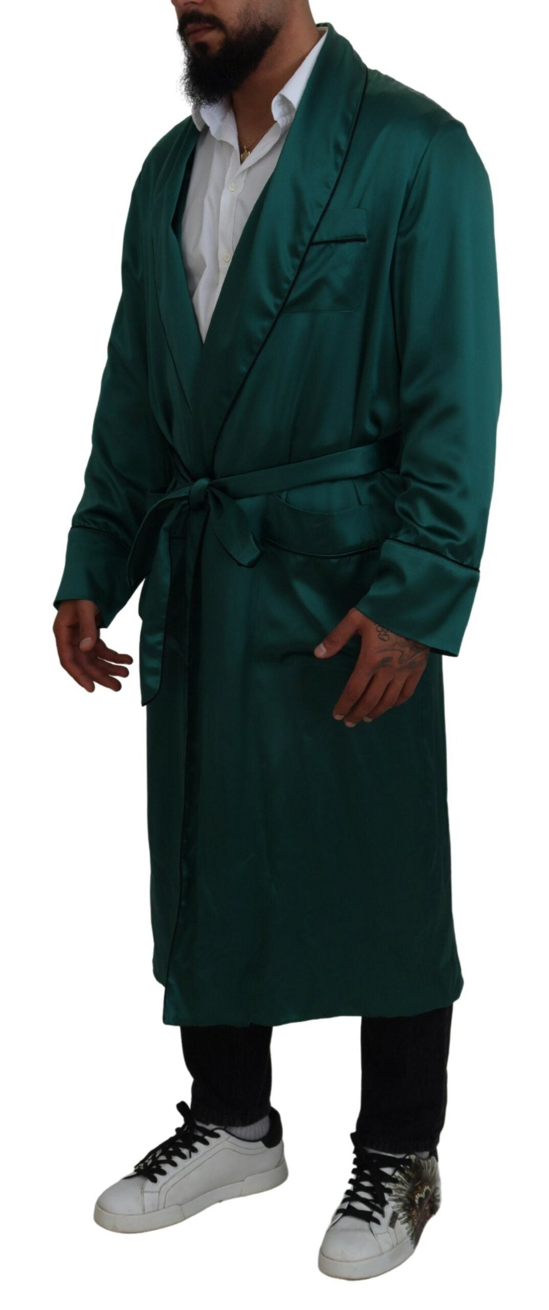 Dolce & Gabbana Green Silk Waist Belt Robe Sleepwear -   -  Dolce & Gabbana.