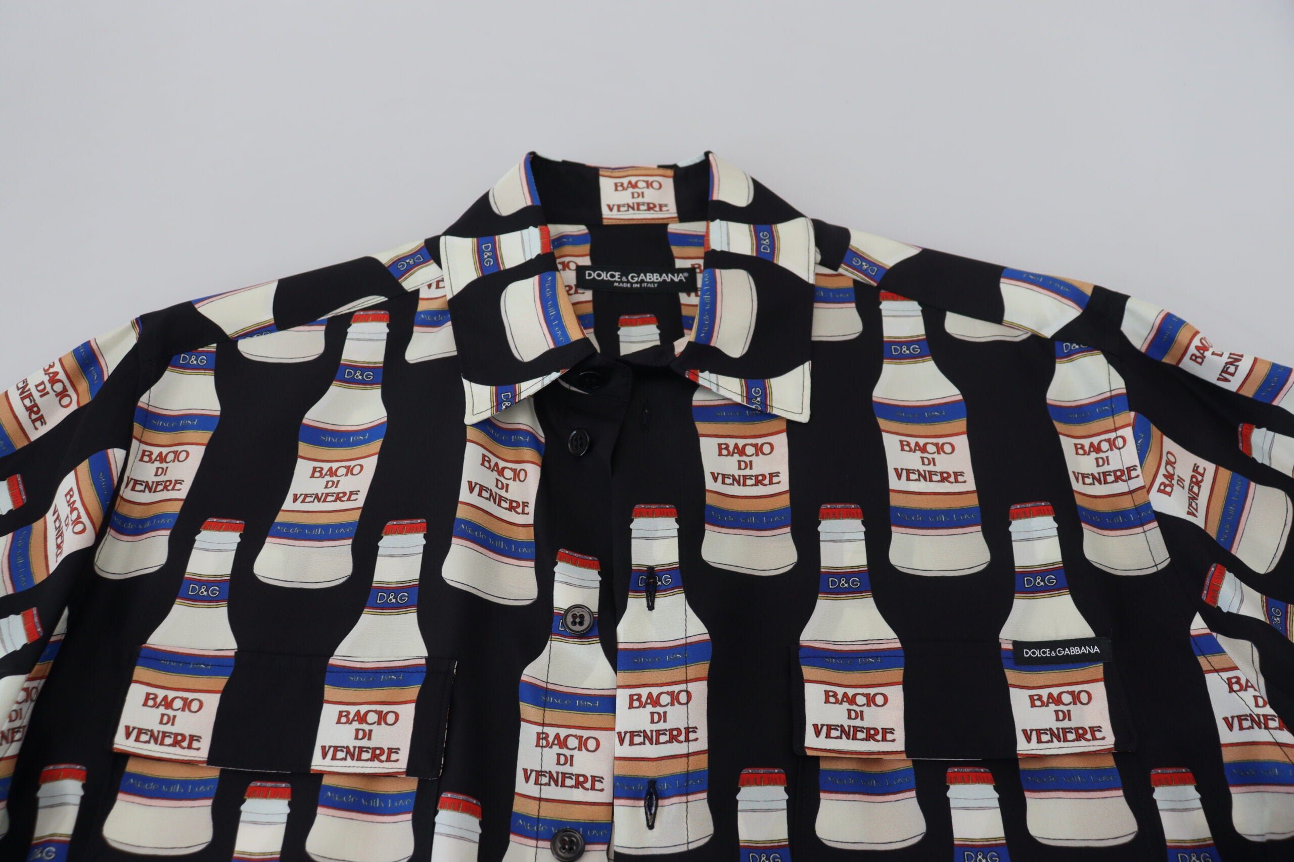 Dolce & Gabbana Black Silk Printed Collared Men Casual Shirt -   -  Dolce & Gabbana.