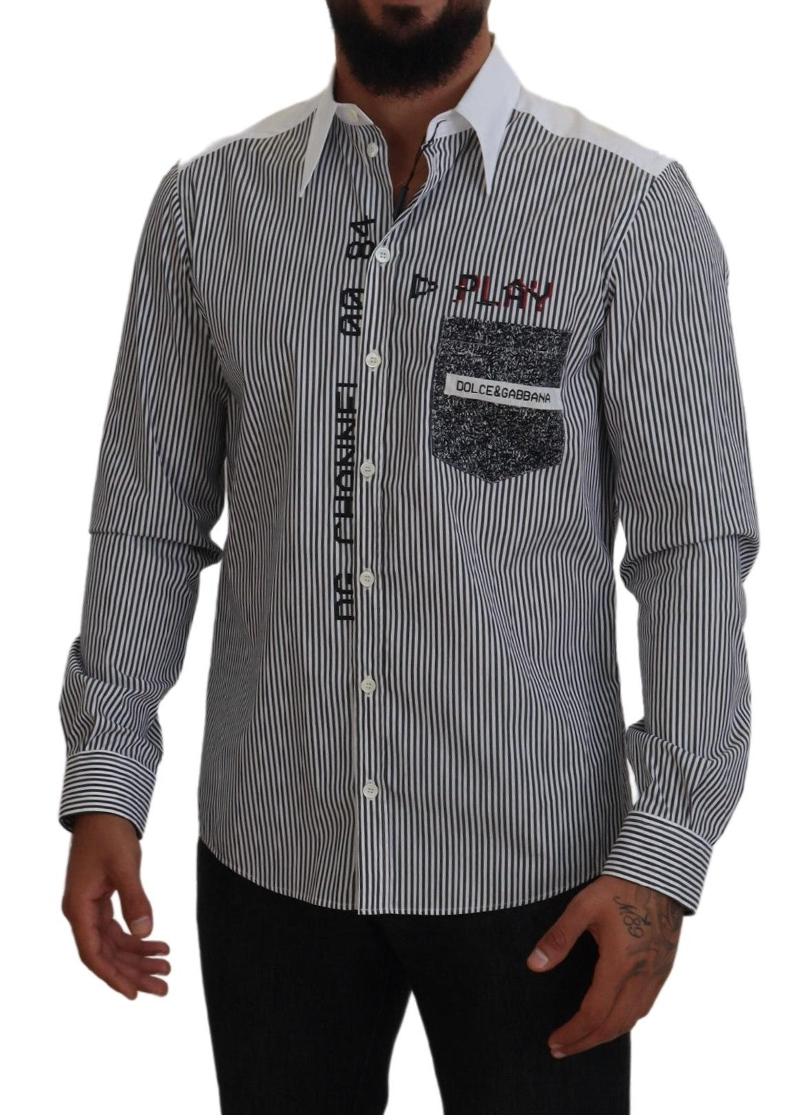 Dolce & Gabbana Black White Striped Printed Casual Cotton Shirt -   -  Dolce & Gabbana.