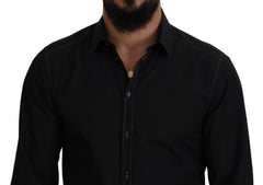 Dolce & Gabbana Black Cotton Collared Long Sleeve GOLD Shirt -   -  Dolce & Gabbana.