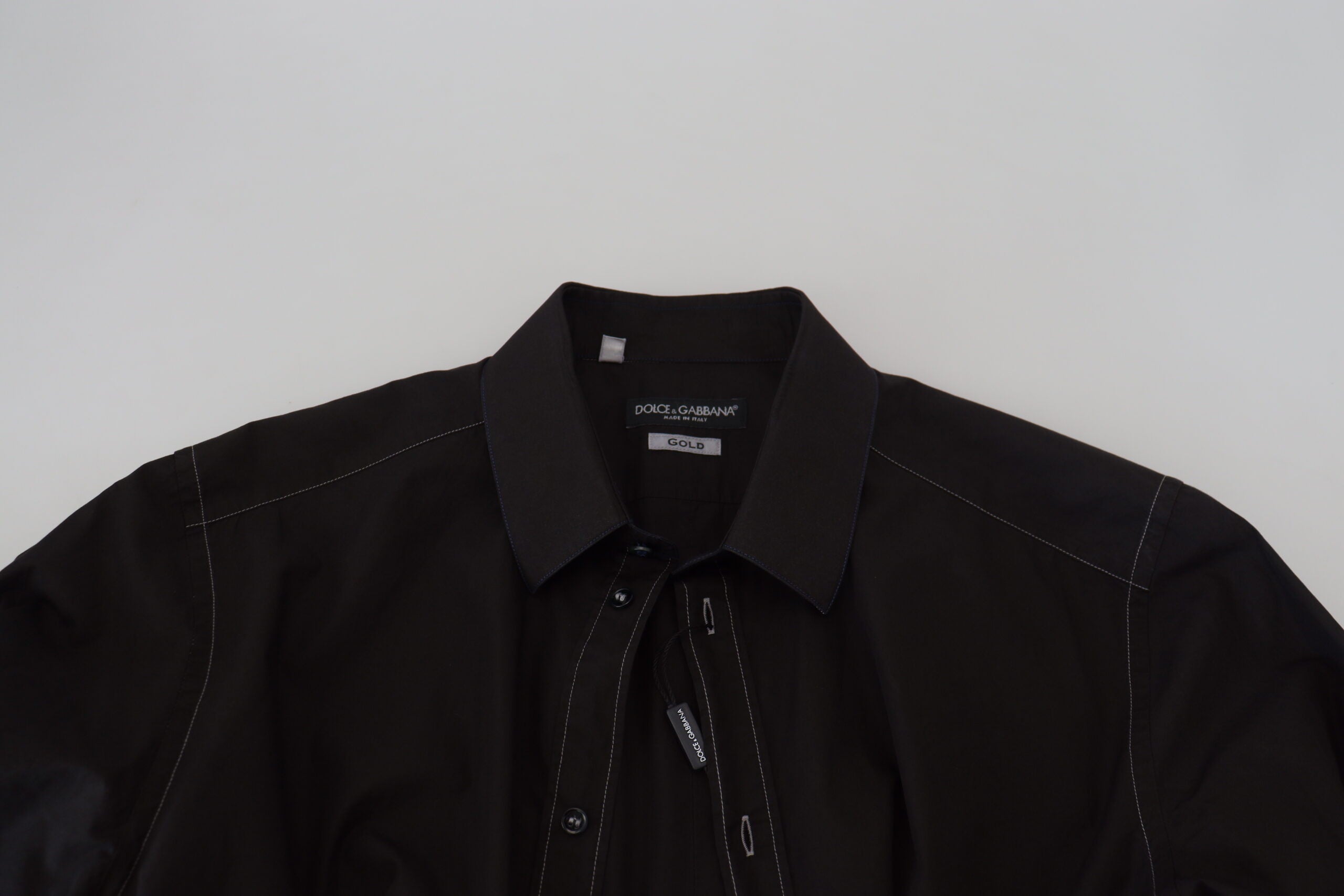 Dolce & Gabbana Black Cotton Collared Long Sleeve GOLD Shirt -   -  Dolce & Gabbana.