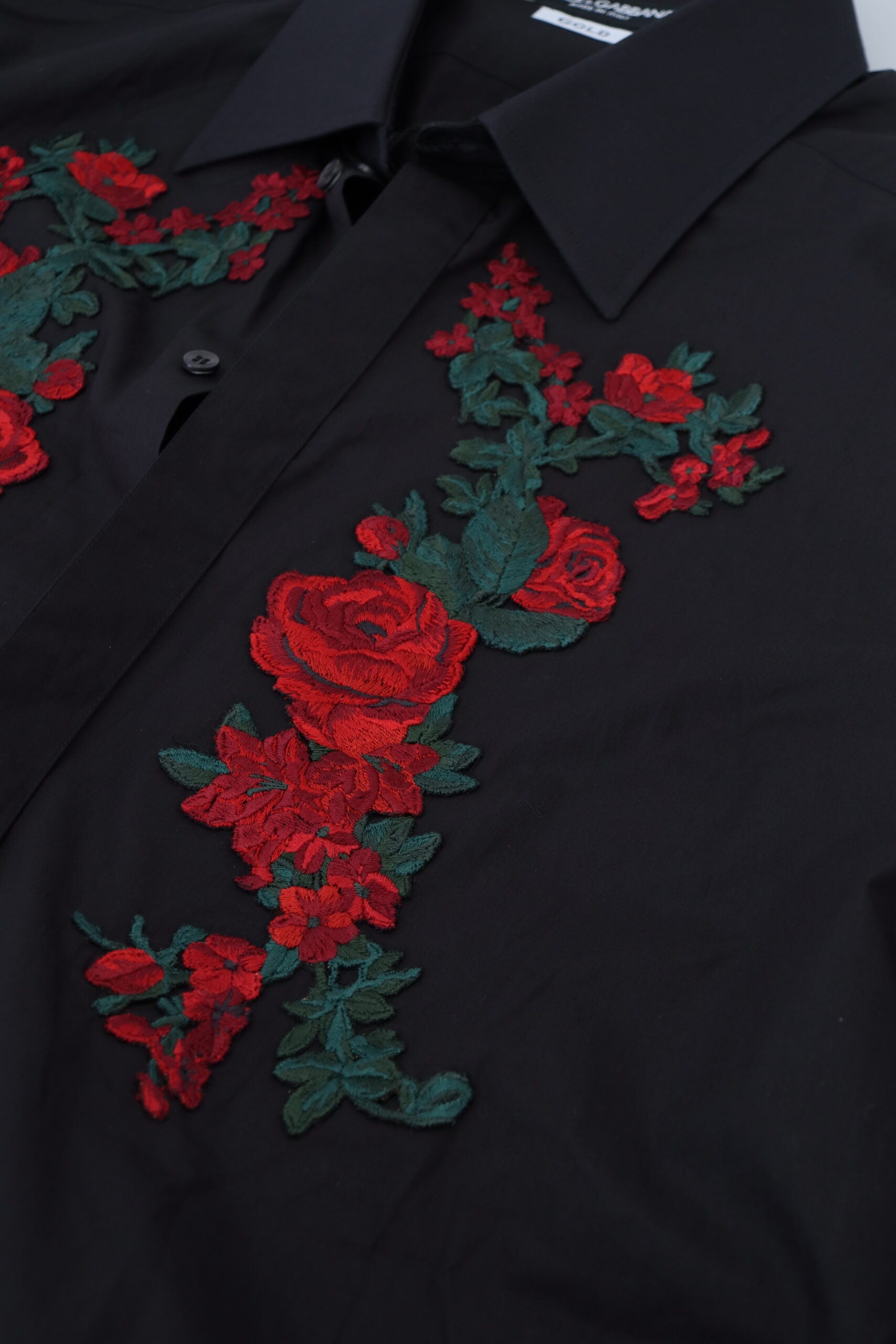 Dolce & Gabbana Black Floral Embroidery Men Long Sleeves GOLD Shirt -   -  Dolce & Gabbana.