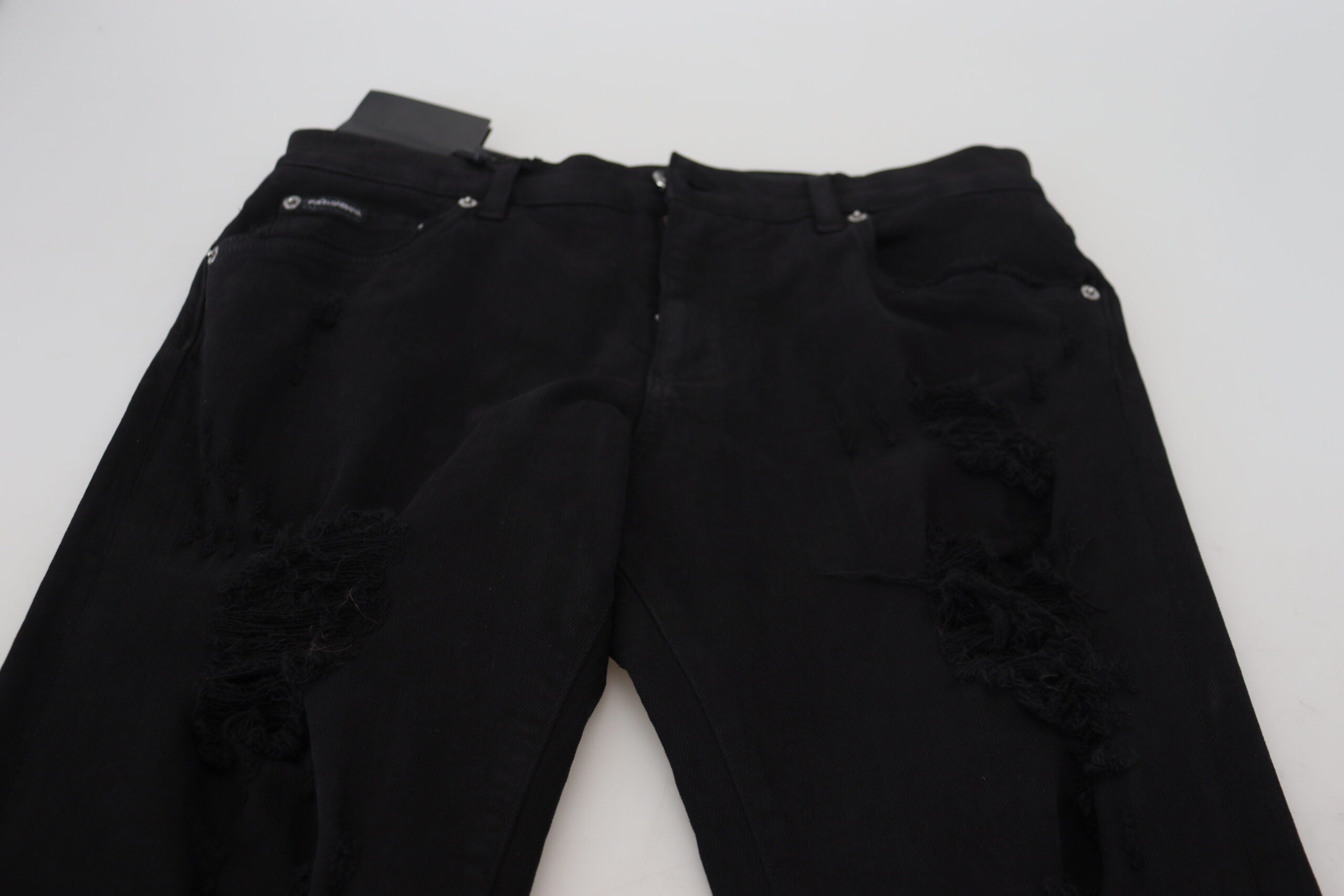 Dolce & Gabbana Black Slim Fit Tattered Denim Cotton Jeans -   -  Dolce & Gabbana.