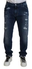 Dolce & Gabbana Blue Tattered Cotton Stretch Slim Denim Jeans -   -  Dolce & Gabbana.