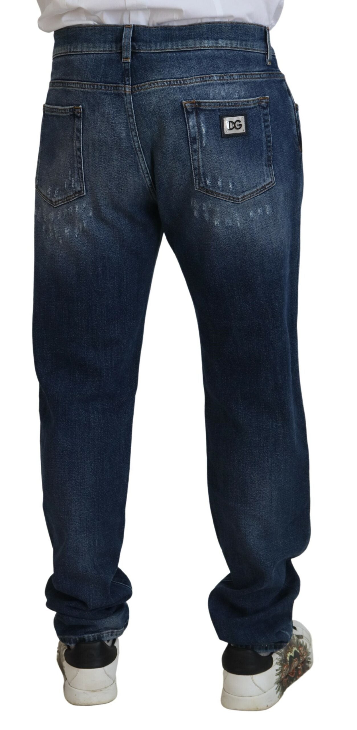 Dolce & Gabbana Blue Tattered Cotton Stretch Slim Denim Jeans -   -  Dolce & Gabbana.