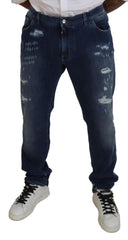 Dolce & Gabbana Blue Tattered Cotton Stretch Slim Denim Jeans -   -  Dolce & Gabbana.
