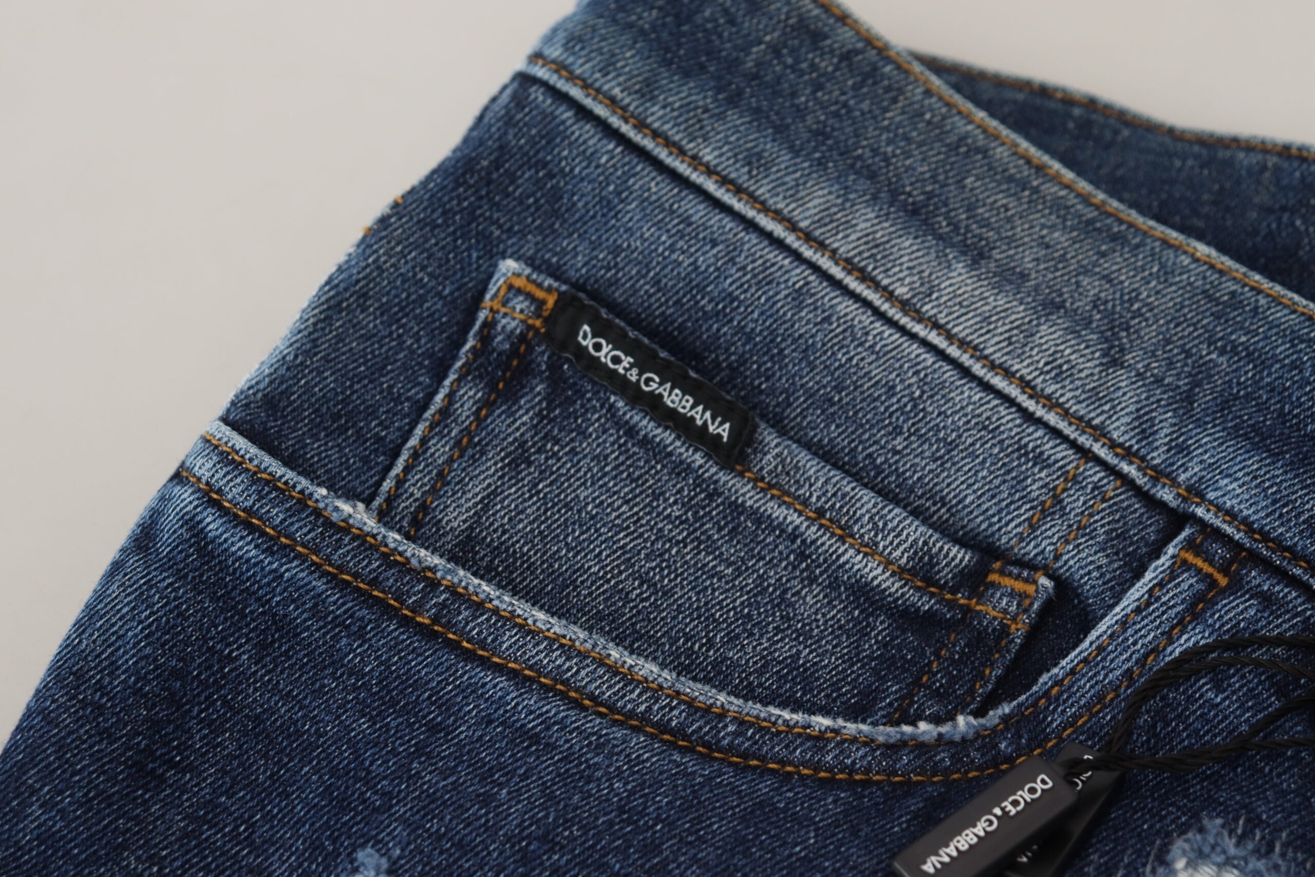 Dolce & Gabbana Blue Tattered Cotton Stretch Slim Denim Jeans -   -  Dolce & Gabbana.