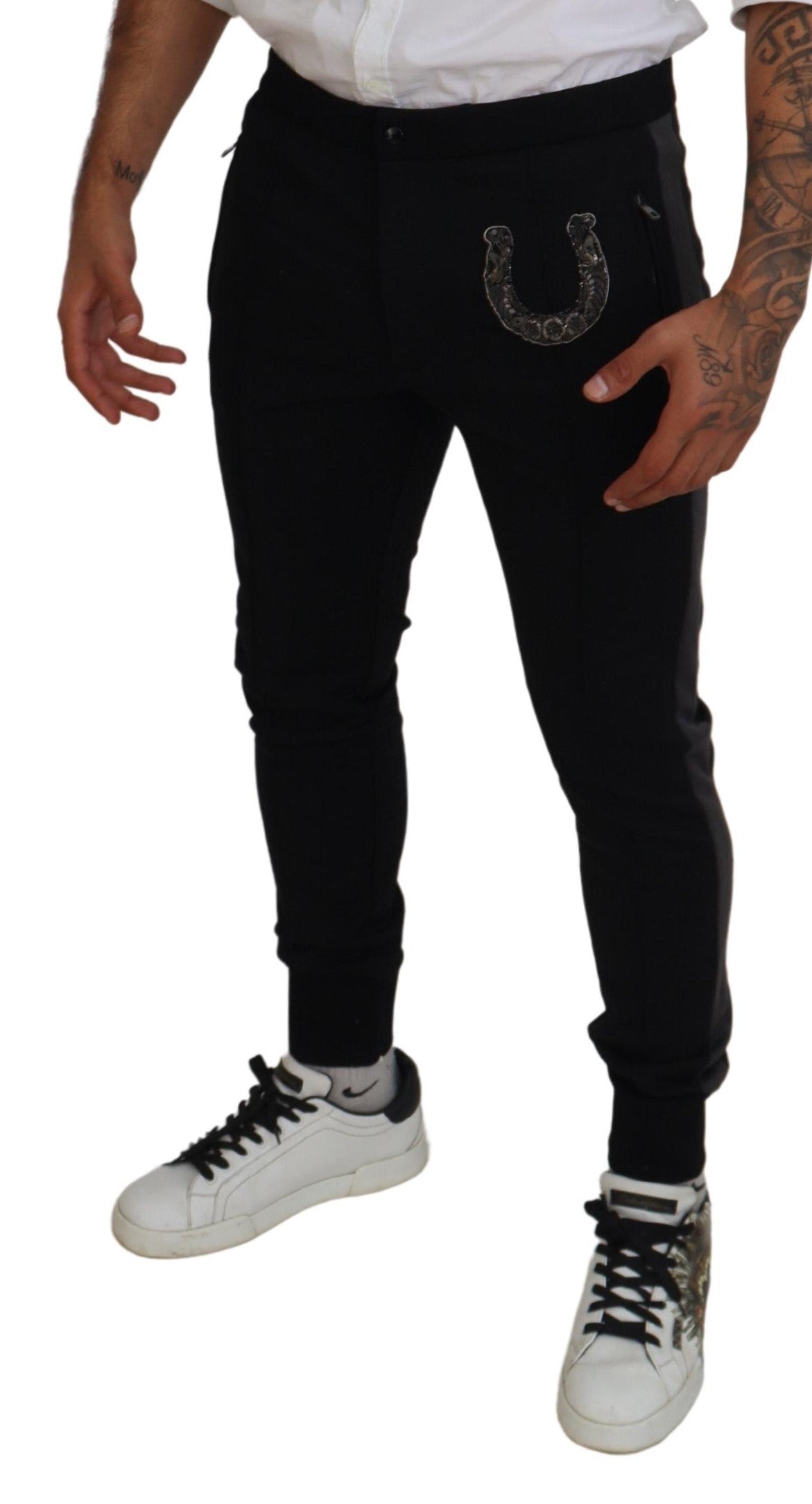 Dolce & Gabbana Black Wool Horseshoe Jogger Pants -   -  Dolce & Gabbana.