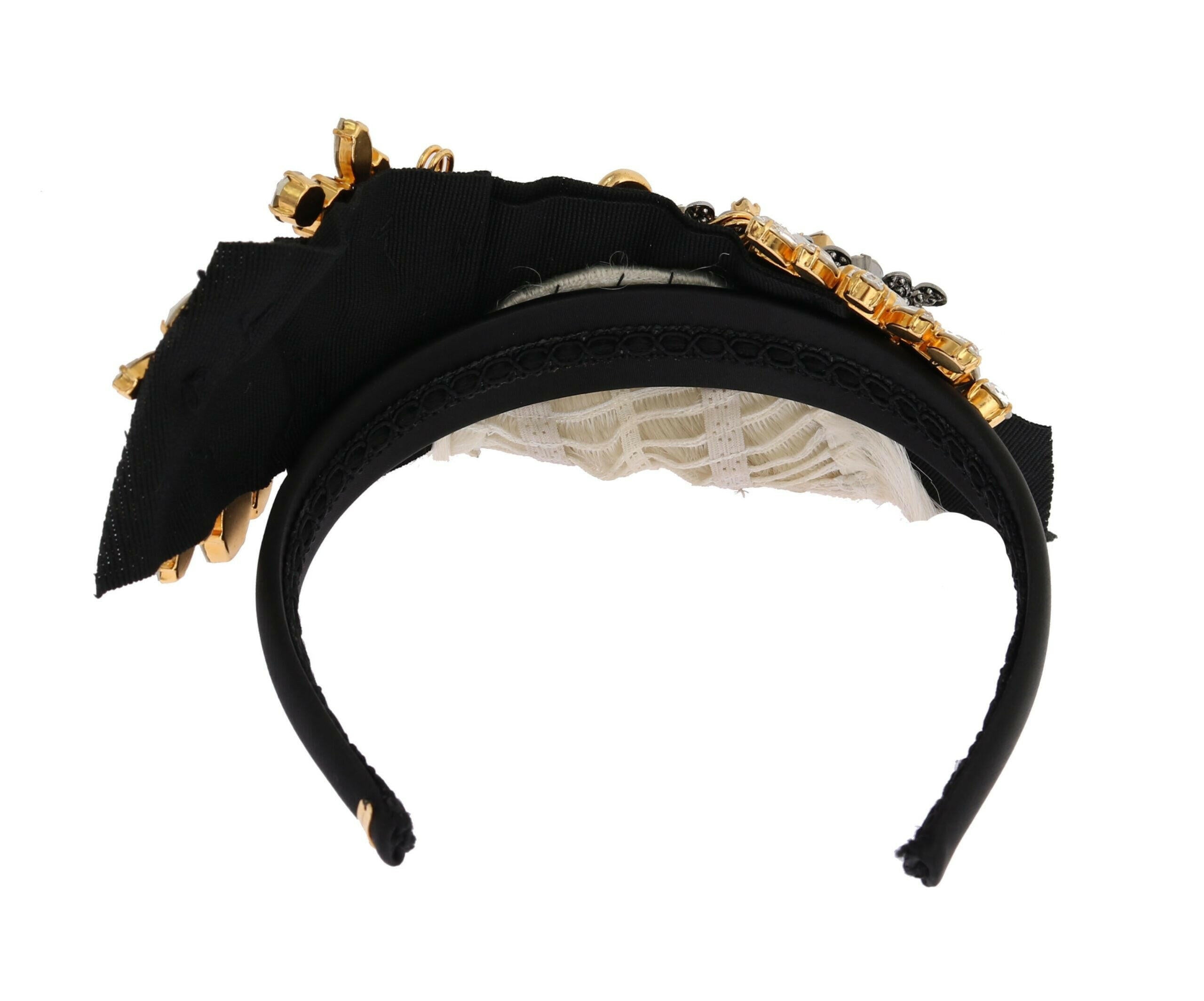 Dolce & Gabbana Black Crystal White Hair Parrucchiera Headband Diadem -   -  Dolce & Gabbana.