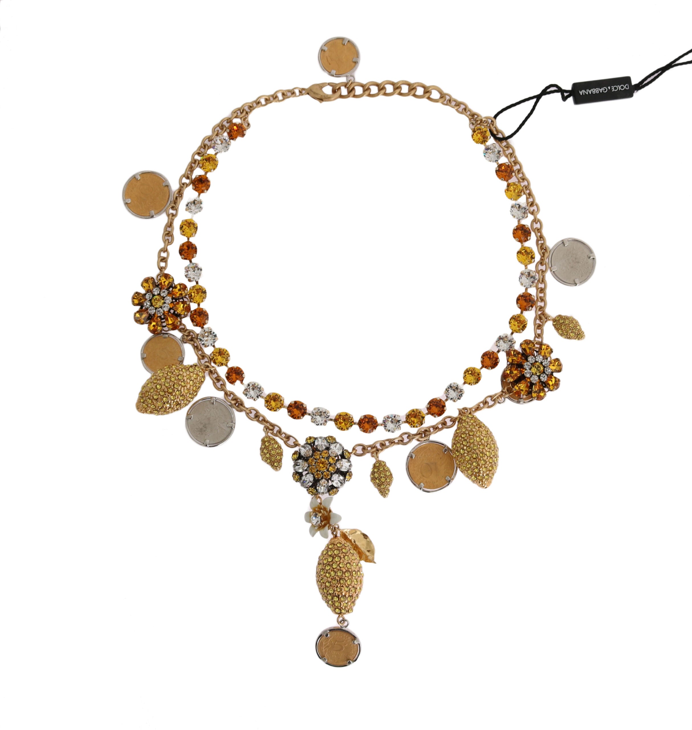 Dolce & Gabbana Gold Brass Crystal Logo Pineapple Statement Necklace -   -  Dolce & Gabbana.