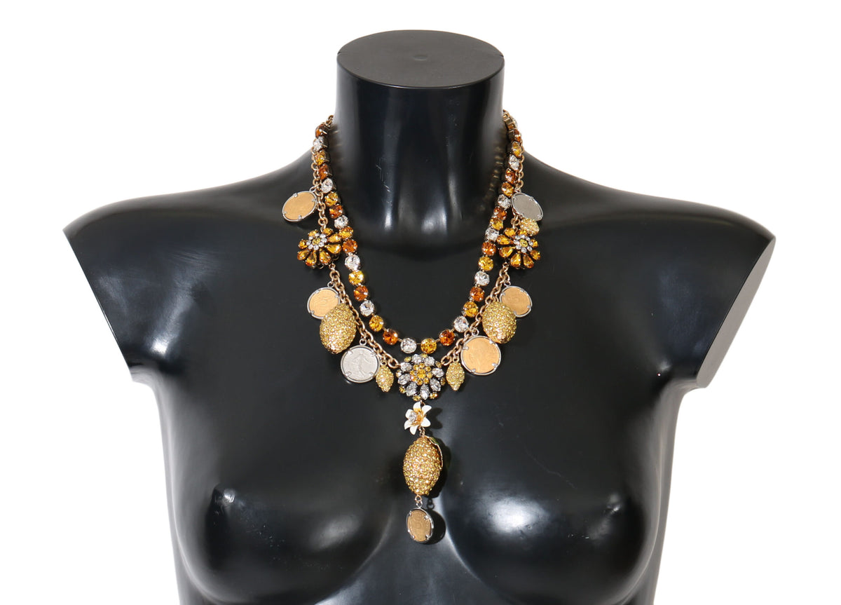 Dolce & Gabbana Gold Brass Crystal Logo Pineapple Statement Necklace -   -  Dolce & Gabbana.