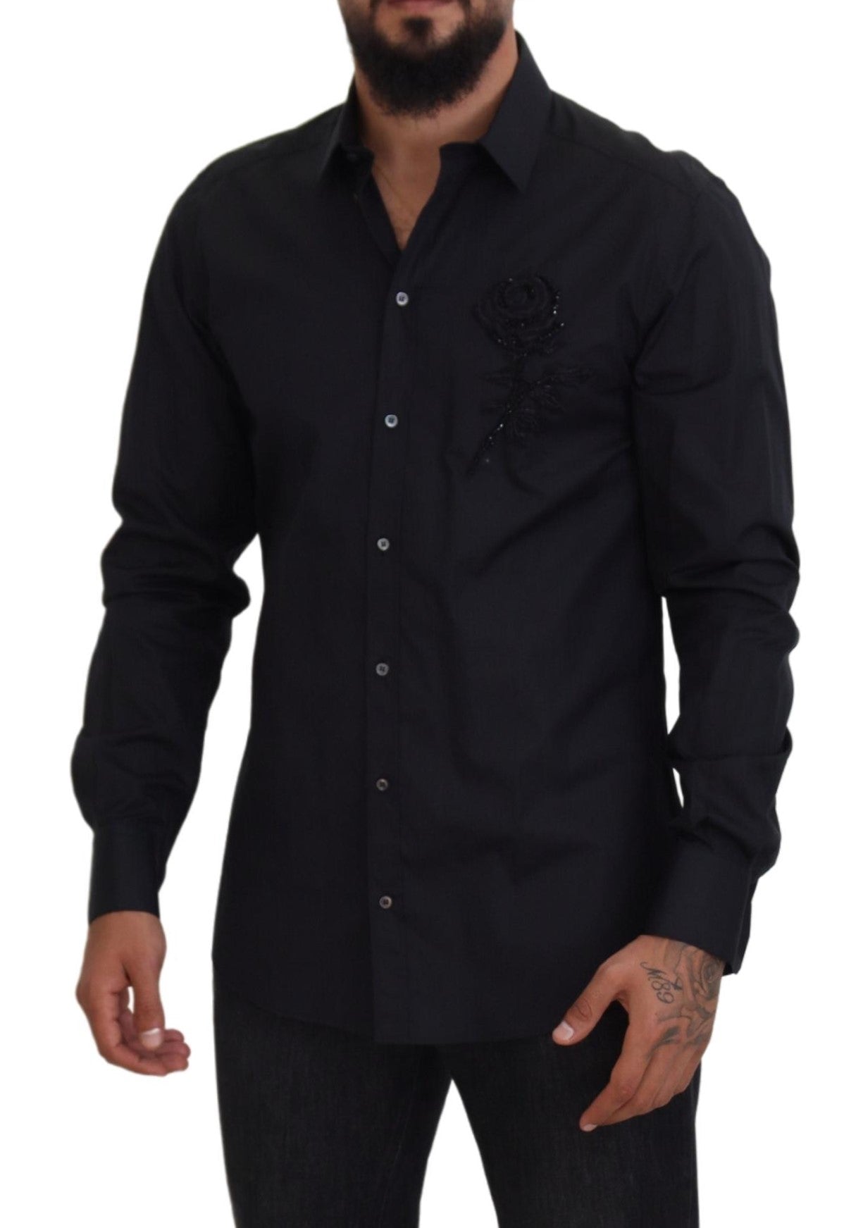 Dolce & Gabbana Black Roses Slim Fit Cotton Shirt -   -  Dolce & Gabbana.