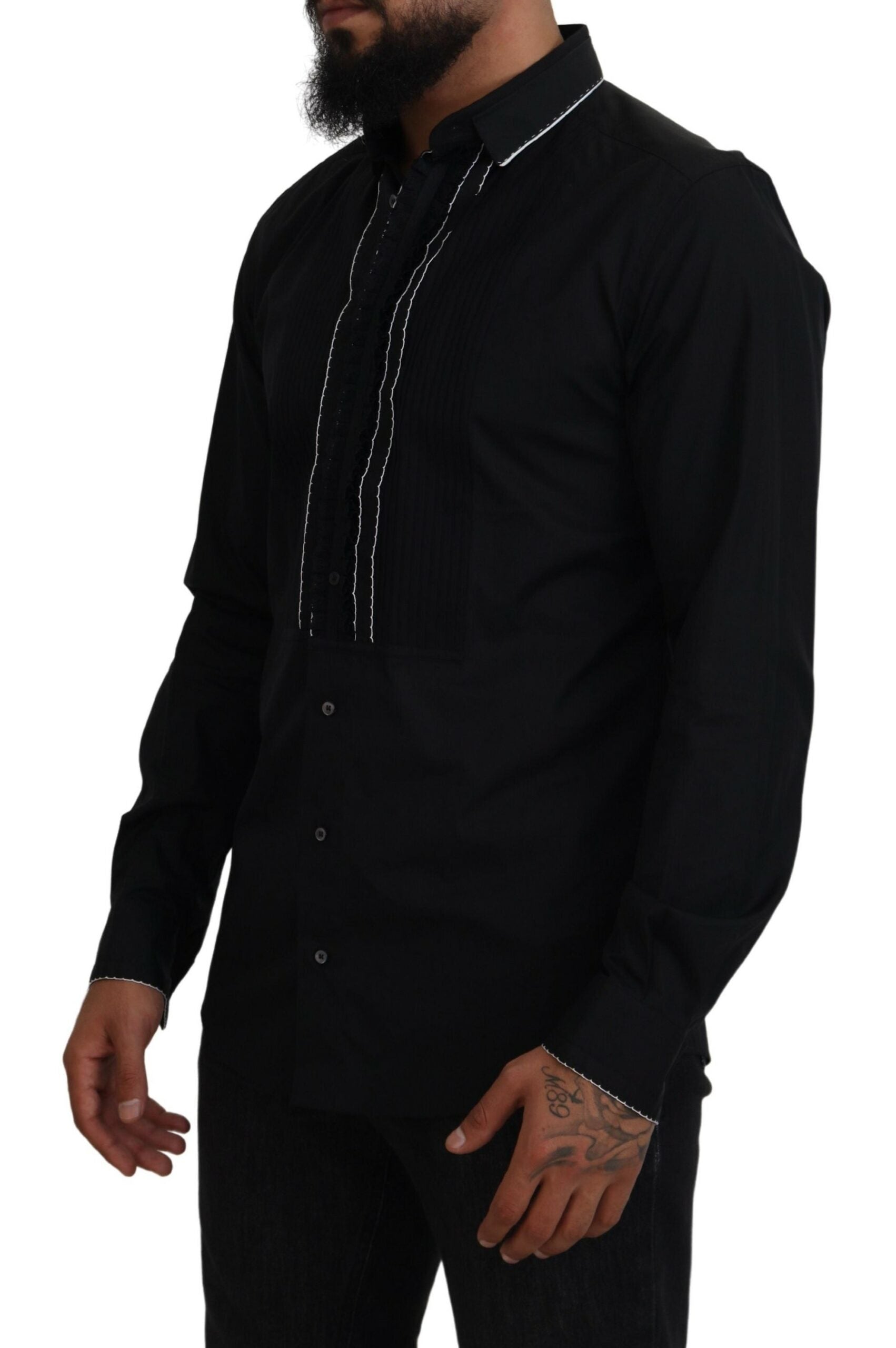 Dolce & Gabbana GOLD Black Tuxedo Slim Fit Cotton Shirt -   -  Dolce & Gabbana.