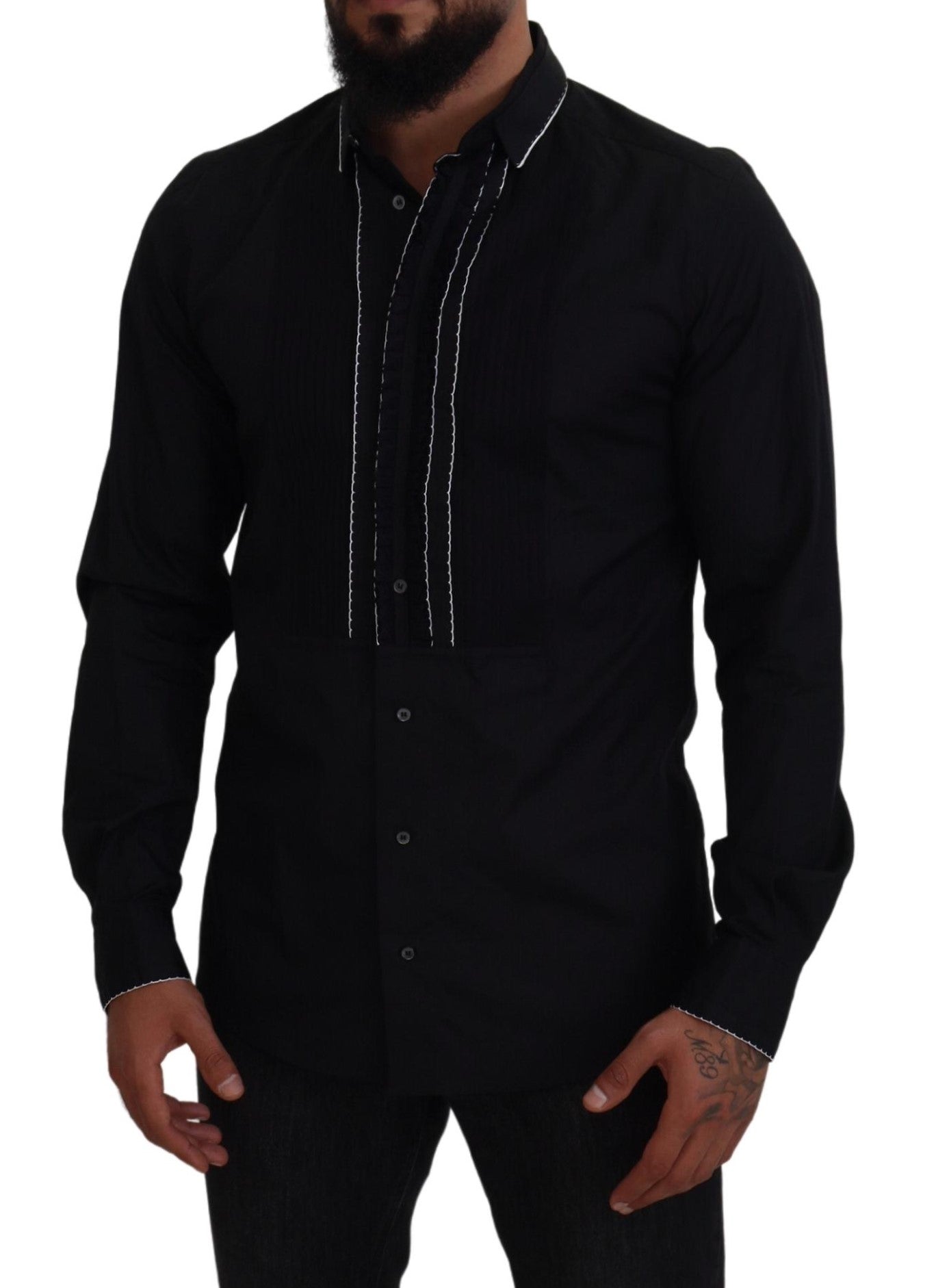 Dolce & Gabbana GOLD Black Tuxedo Slim Fit Cotton Shirt -   -  Dolce & Gabbana.
