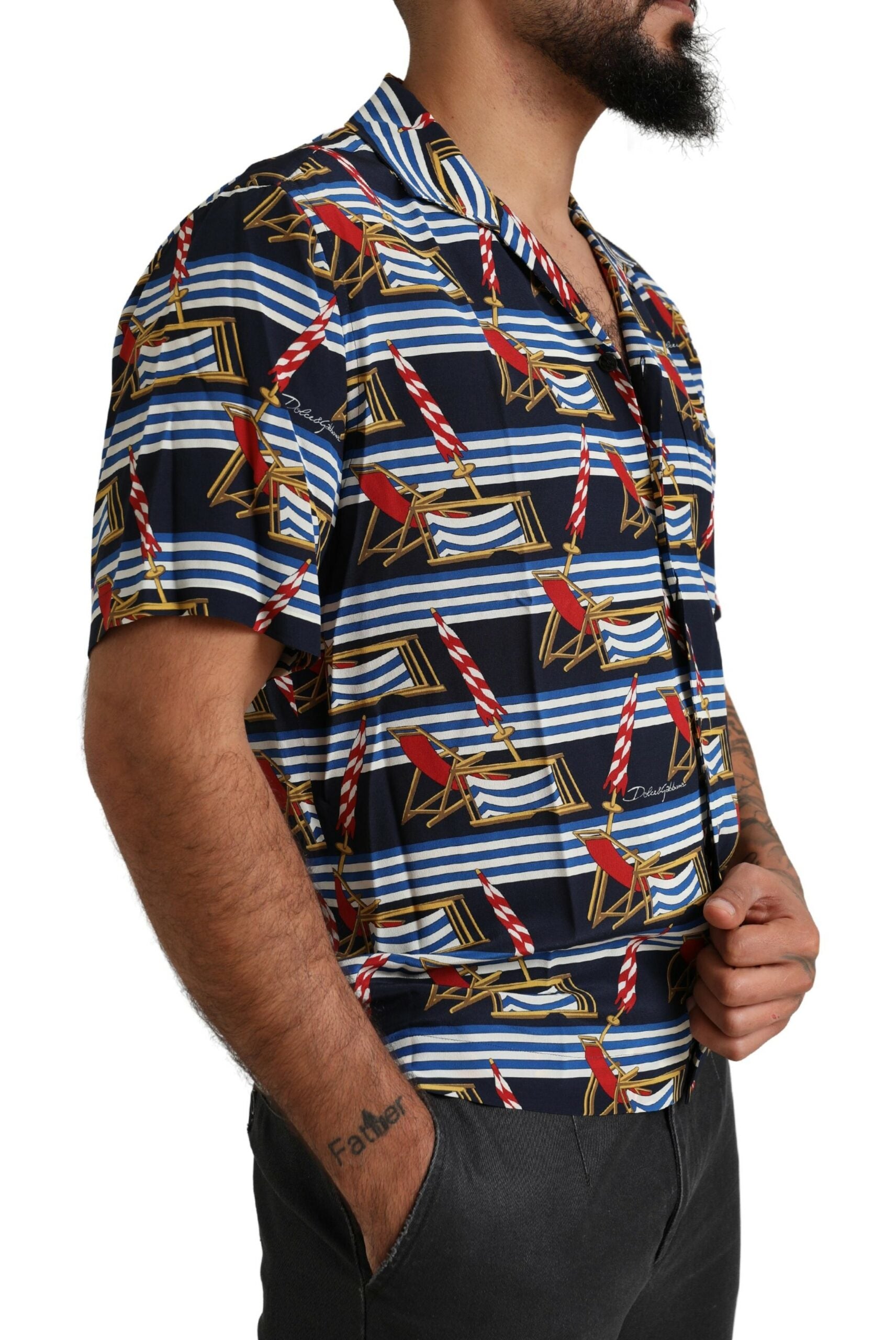 Dolce & Gabbana Multicolor Beach Chair Short Sleeves Shirt -   -  Dolce & Gabbana.