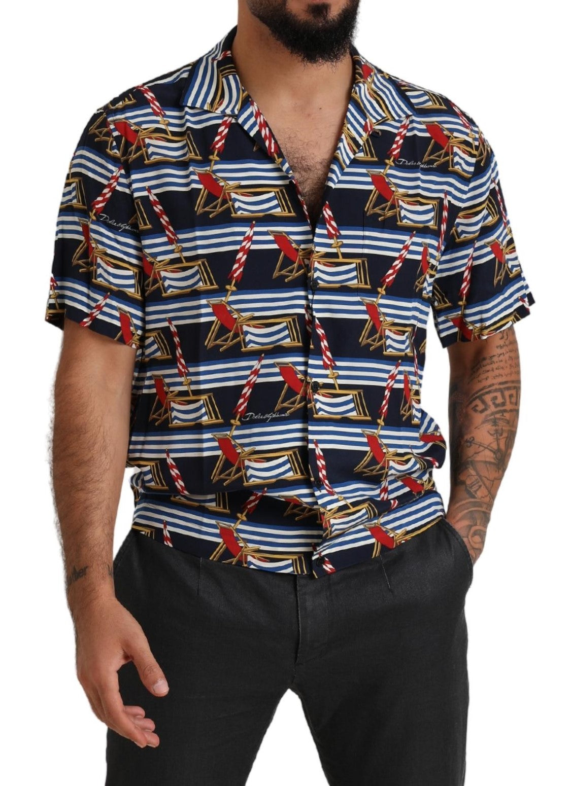 Dolce & Gabbana Multicolor Beach Chair Short Sleeves Shirt -   -  Dolce & Gabbana.