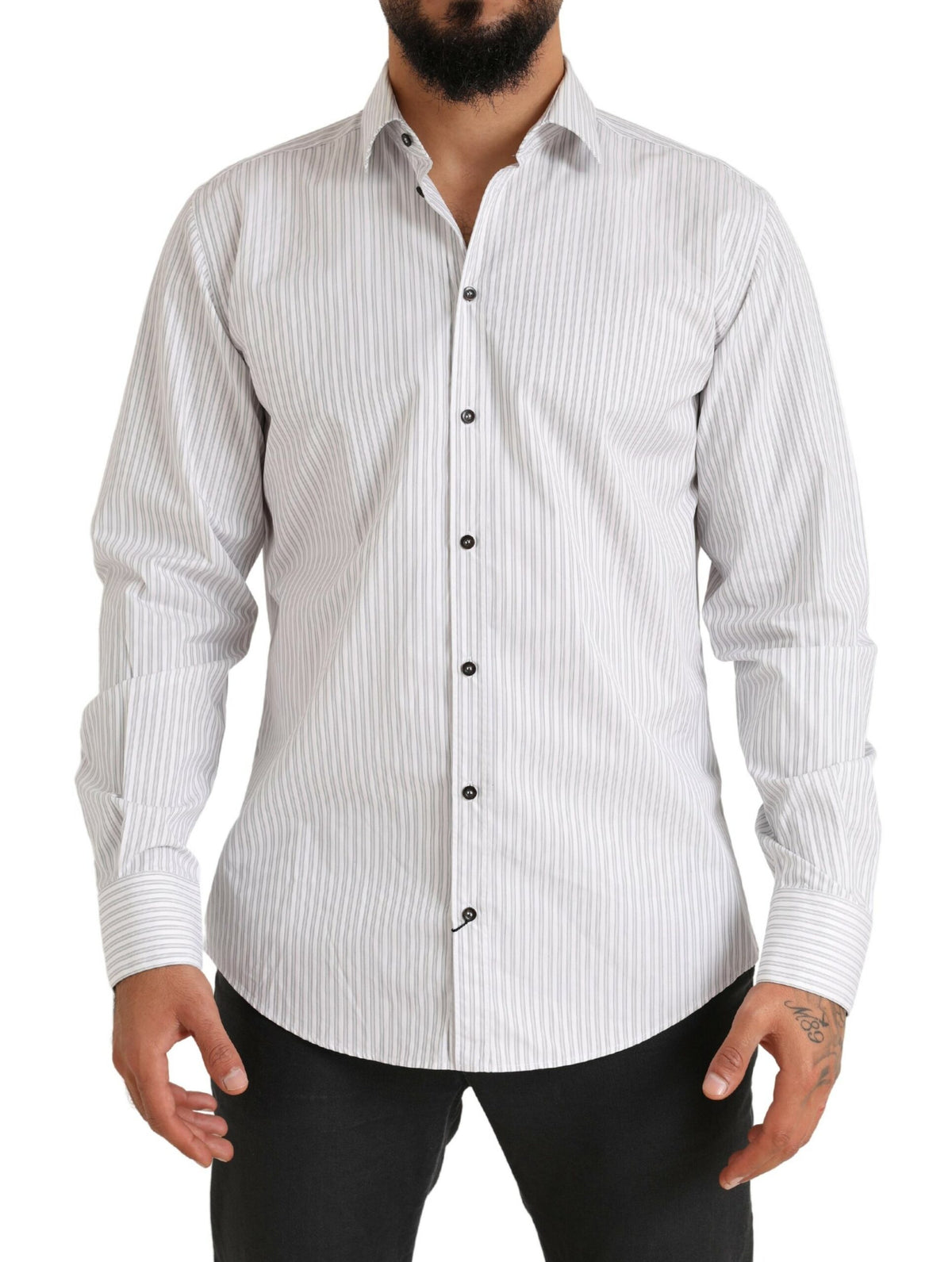Dolce & Gabbana White MARTINI Cotton Stripe Dress Formal Shirt -   -  Dolce & Gabbana.