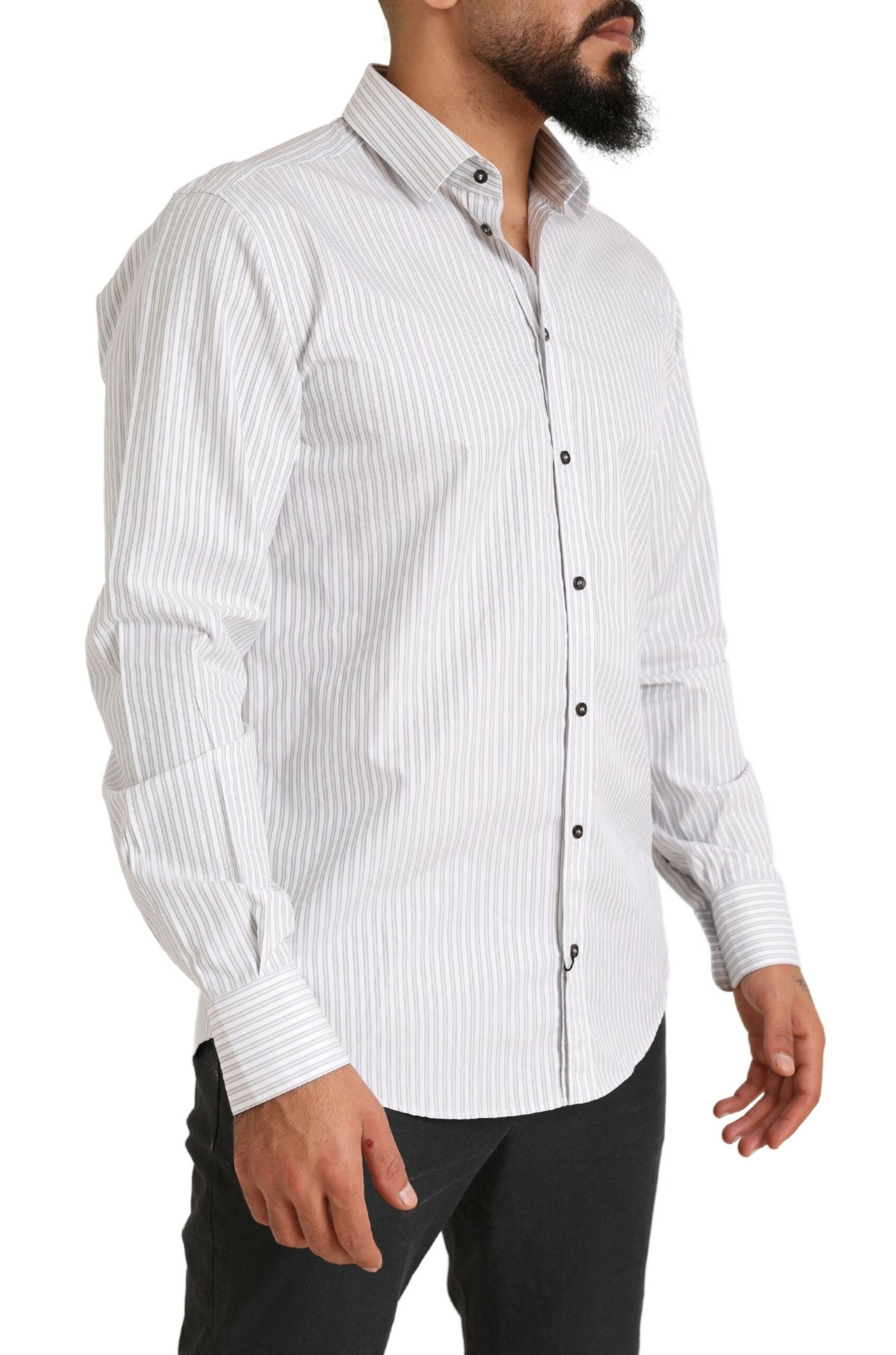 Dolce & Gabbana White MARTINI Cotton Stripe Dress Formal Shirt -   -  Dolce & Gabbana.