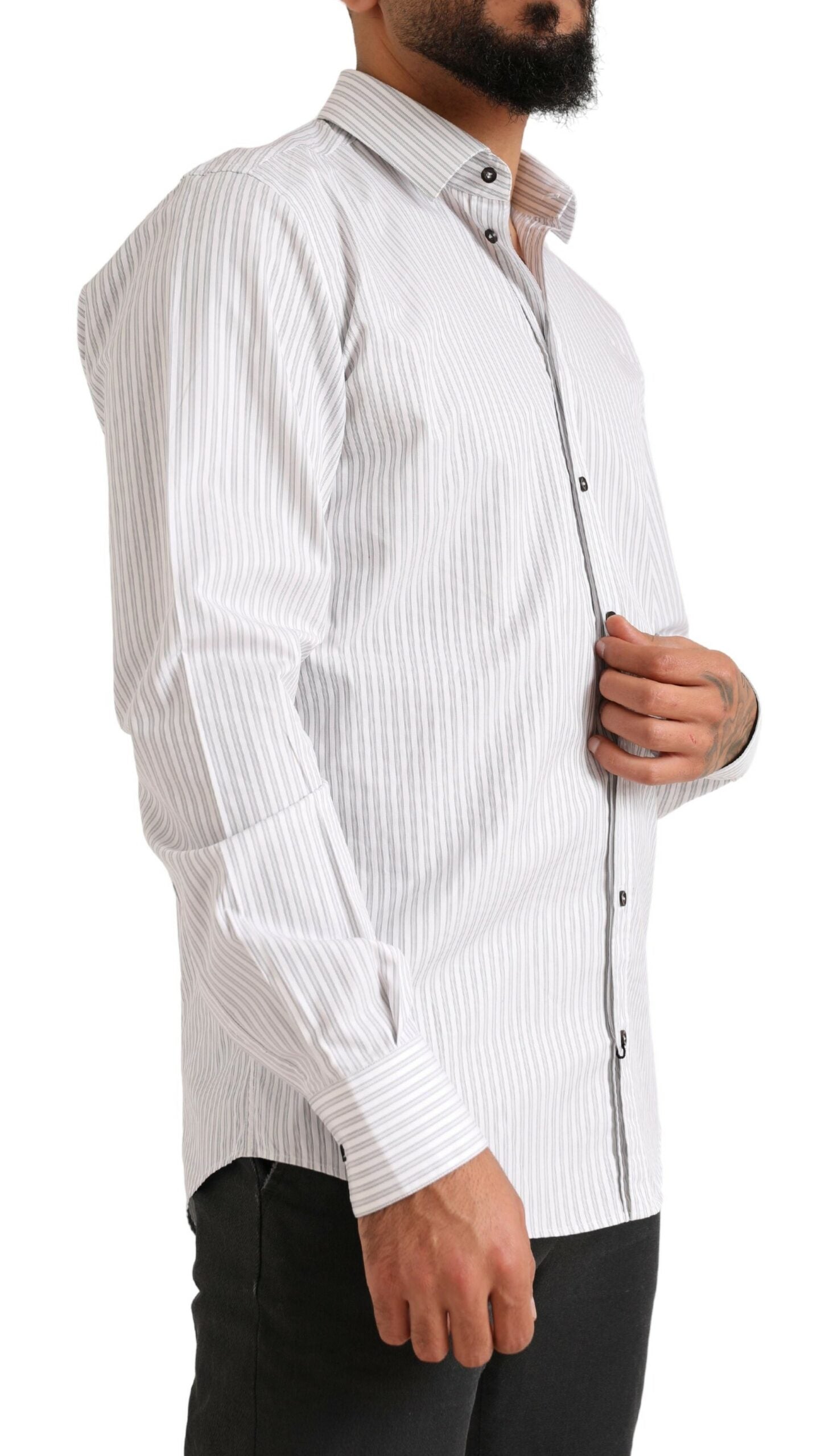 Dolce & Gabbana White MARTINI Cotton Stripe Dress Formal Shirt -   -  Dolce & Gabbana.