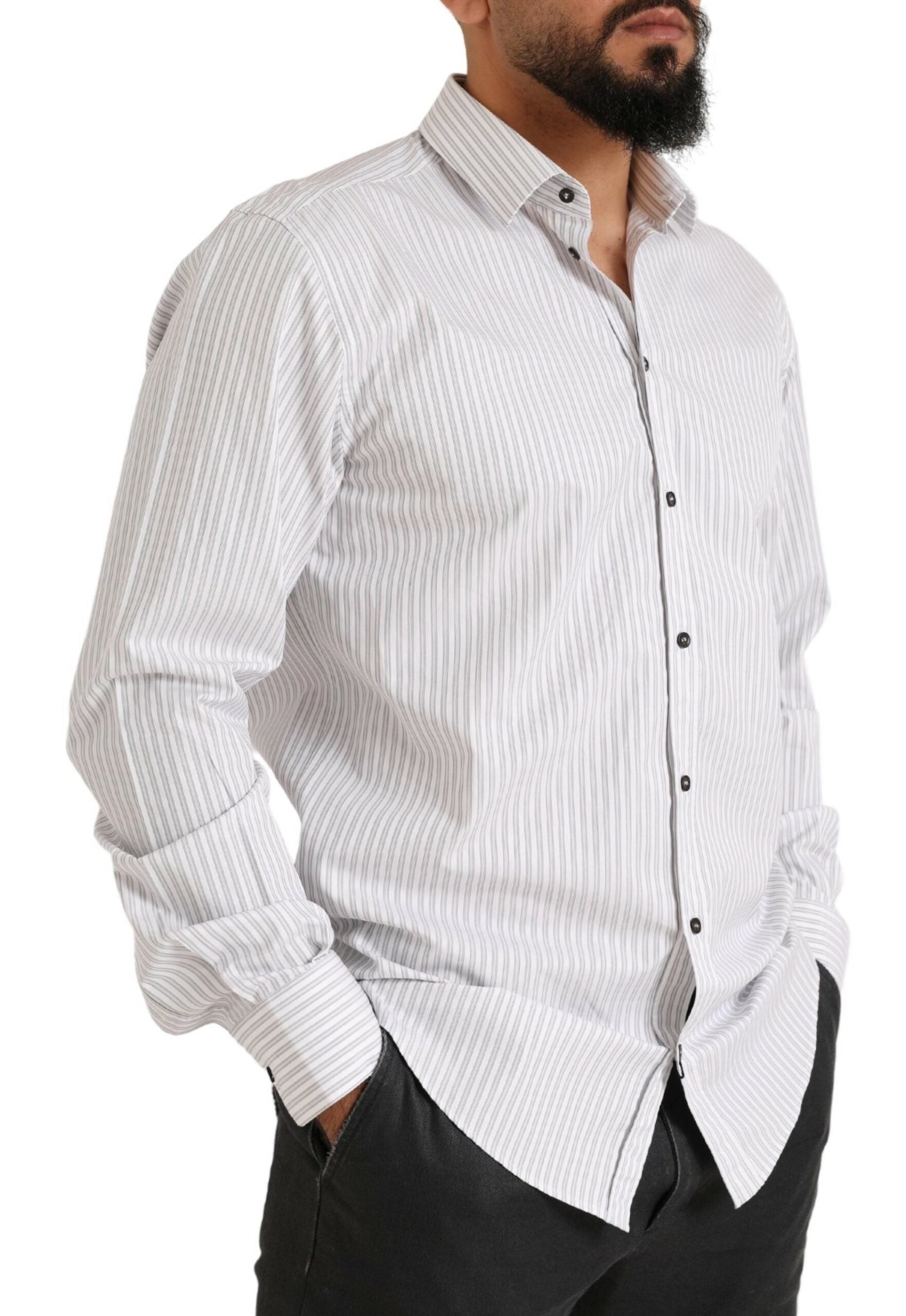 Dolce & Gabbana White MARTINI Cotton Stripe Dress Formal Shirt -   -  Dolce & Gabbana.