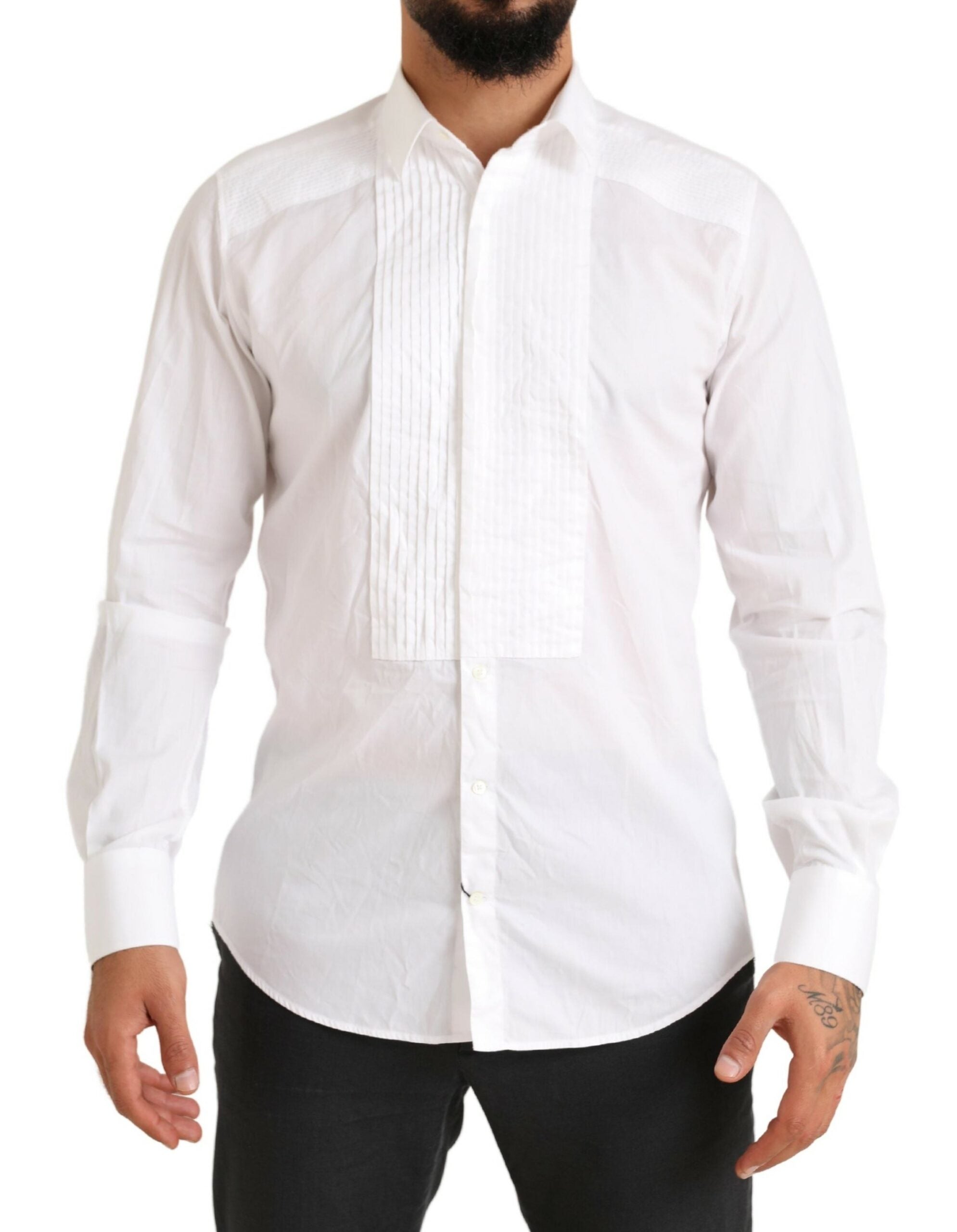 Dolce & Gabbana White GOLD Formal Cotton Tuxedo Dress Shirt -   -  Dolce & Gabbana.