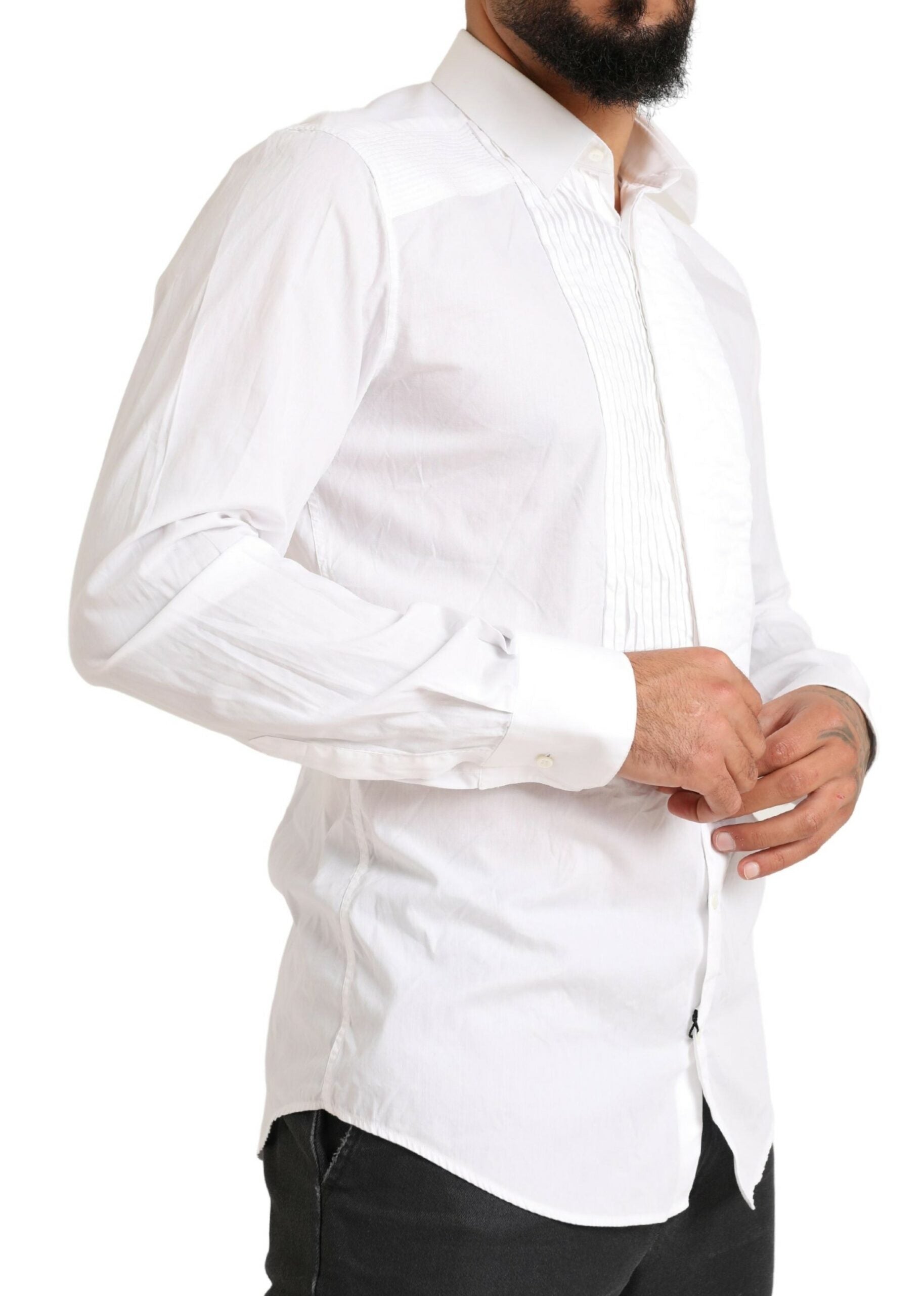 Dolce & Gabbana White GOLD Formal Cotton Tuxedo Dress Shirt -   -  Dolce & Gabbana.