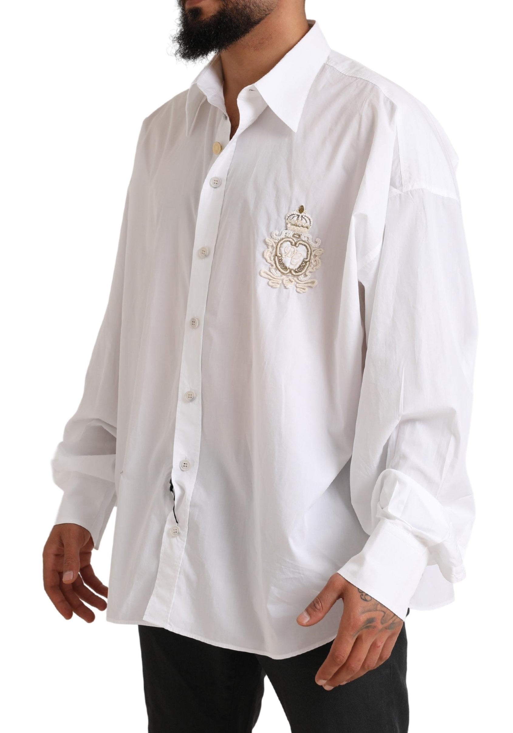 Dolce & Gabbana White Logo Cotton Casual Long Sleeves Shirt -   -  Dolce & Gabbana.