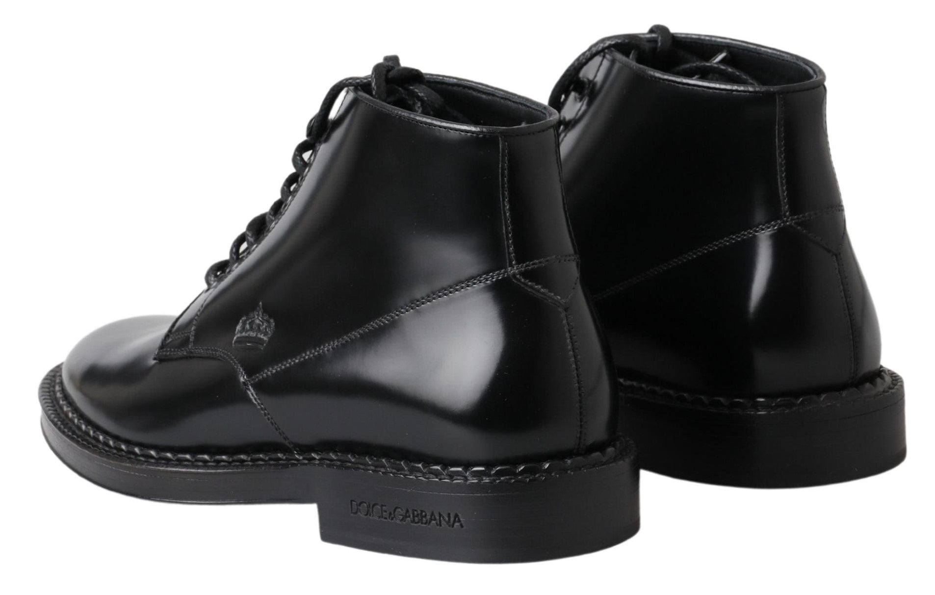 Dolce & Gabbana Black Leather Men Short Boots Lace Up Shoes -   -  Dolce & Gabbana.