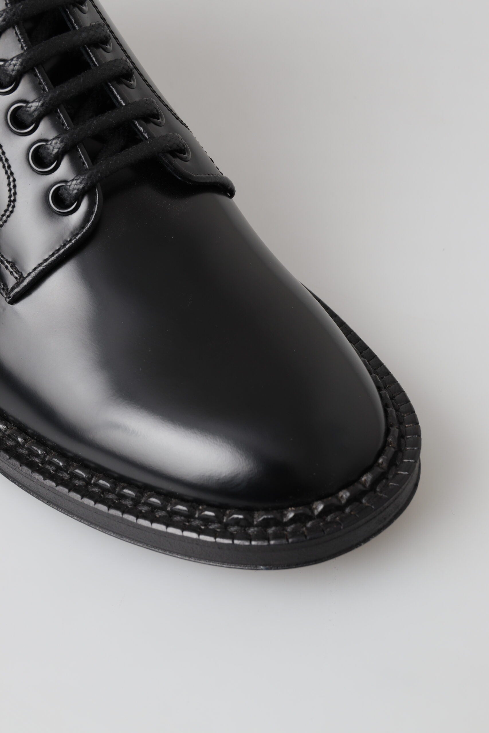 Dolce & Gabbana Black Leather Men Short Boots Lace Up Shoes -   -  Dolce & Gabbana.