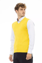 Alpha Studio Yellow Viscose Men Jacket -  Vests for Men Suits -  Alpha Studio.
