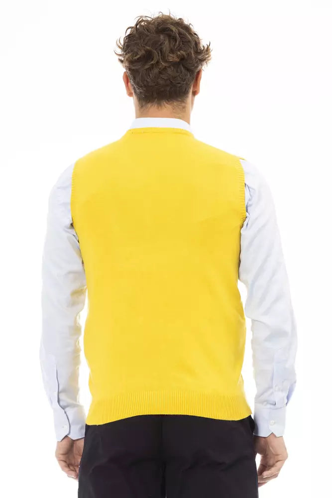 Alpha Studio Yellow Viscose Men Jacket -  Vests for Men Suits -  Alpha Studio.