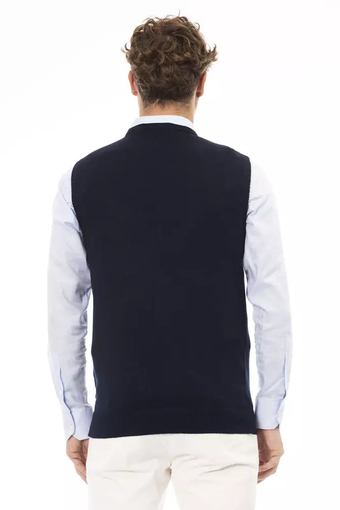 Alpha Studio Blue Viscose Men Jacket -  Vests for Men Suits -  Alpha Studio.