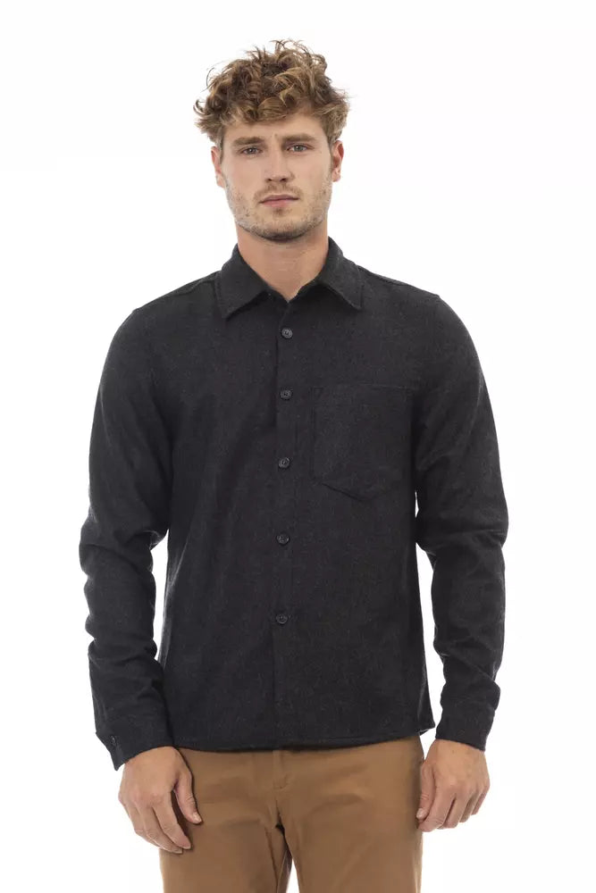 Alpha Studio Gray Wool Men Shirt -   -  Alpha Studio.