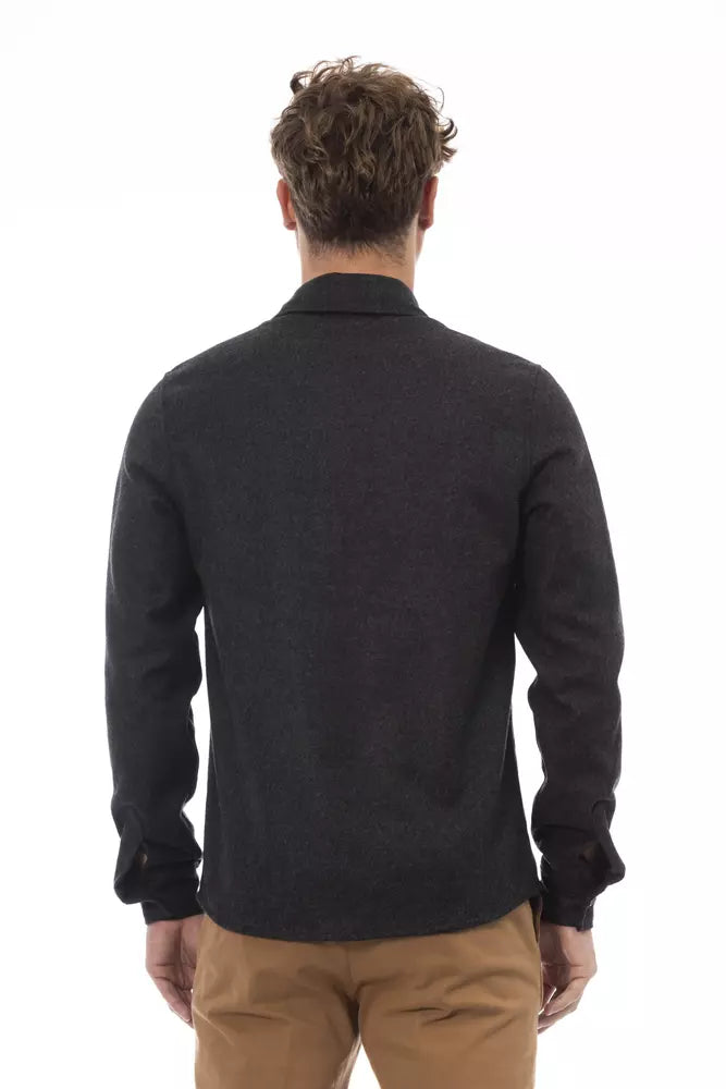 Alpha Studio Gray Wool Men Shirt -   -  Alpha Studio.