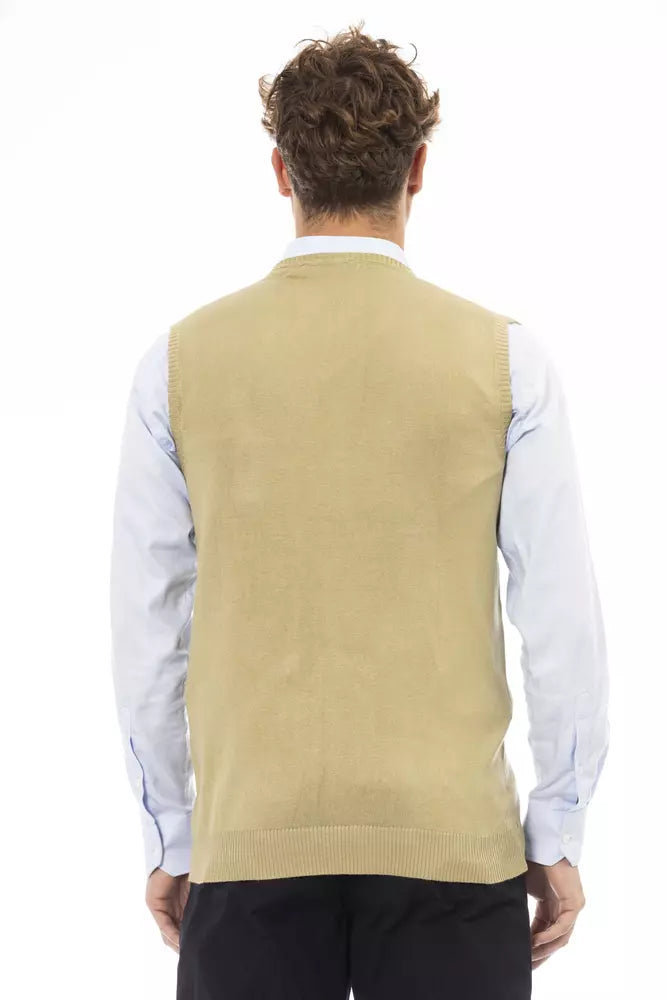 Alpha Studio Beige Viscose Men Jacket -  Vests for Men Suits -  Alpha Studio.