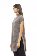 Alpha Studio Brown Wool Women Sweater with Turtleneck and Side Slits -   -  Alpha Studio.