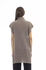 Alpha Studio Brown Wool Women Sweater with Turtleneck and Side Slits -   -  Alpha Studio.