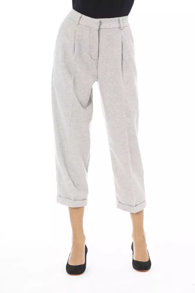Alpha Studio Gray Wool Women Trouser -   -  Alpha Studio.