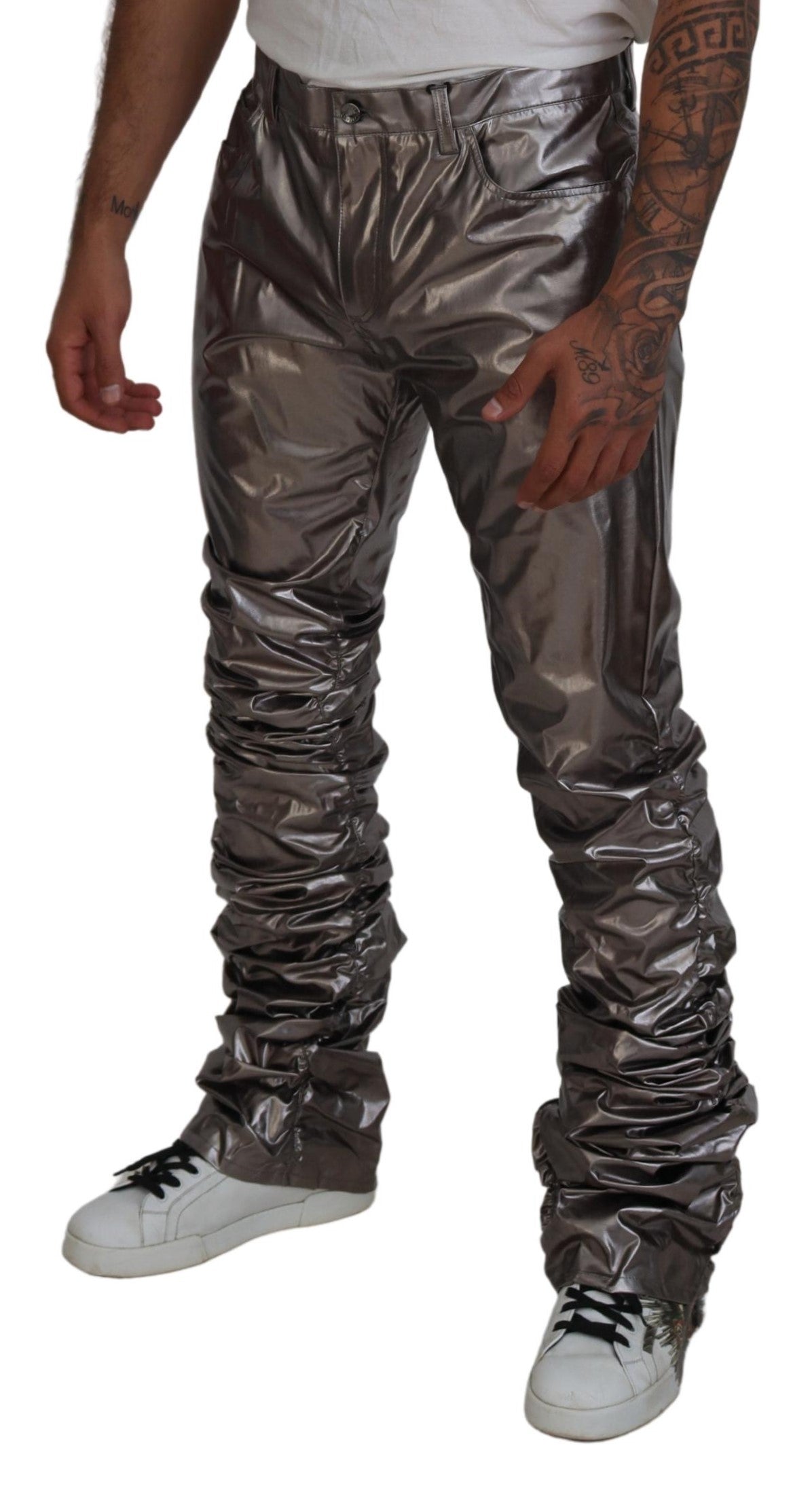 Dolce & Gabbana Silver Metallic Nylon Stretch Pants -   -  Dolce & Gabbana.